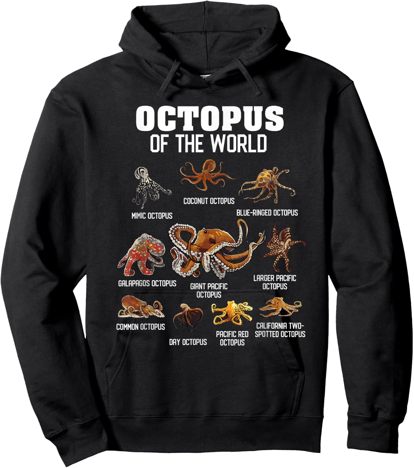Octopus Shirt Cephalopod Animals of The World Octopus Lover Hoodie - Hoodie | Black