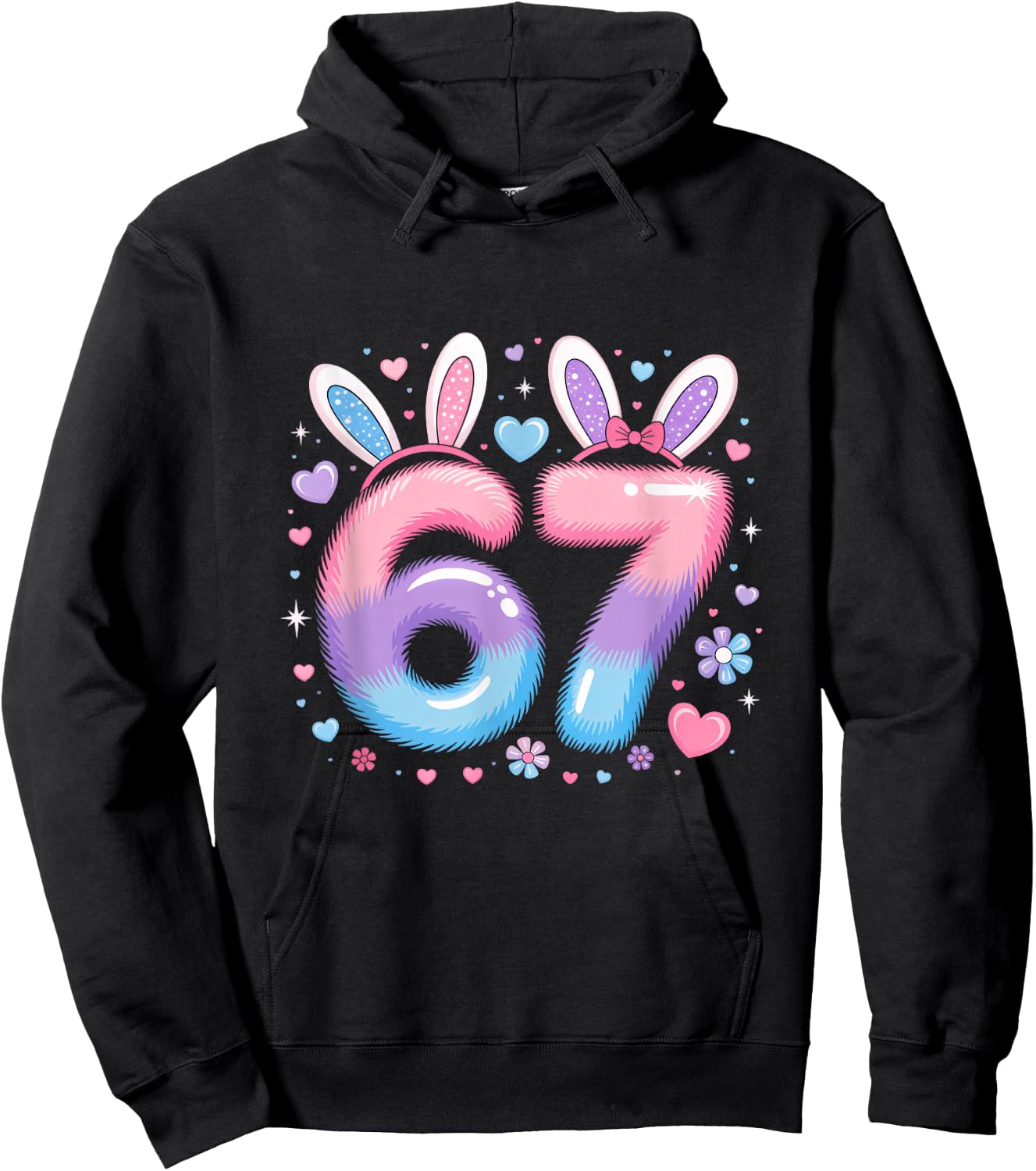 67 Six Seven Girls Youth Purple Pink Bunny 67 Hoodie - Hoodie | Black