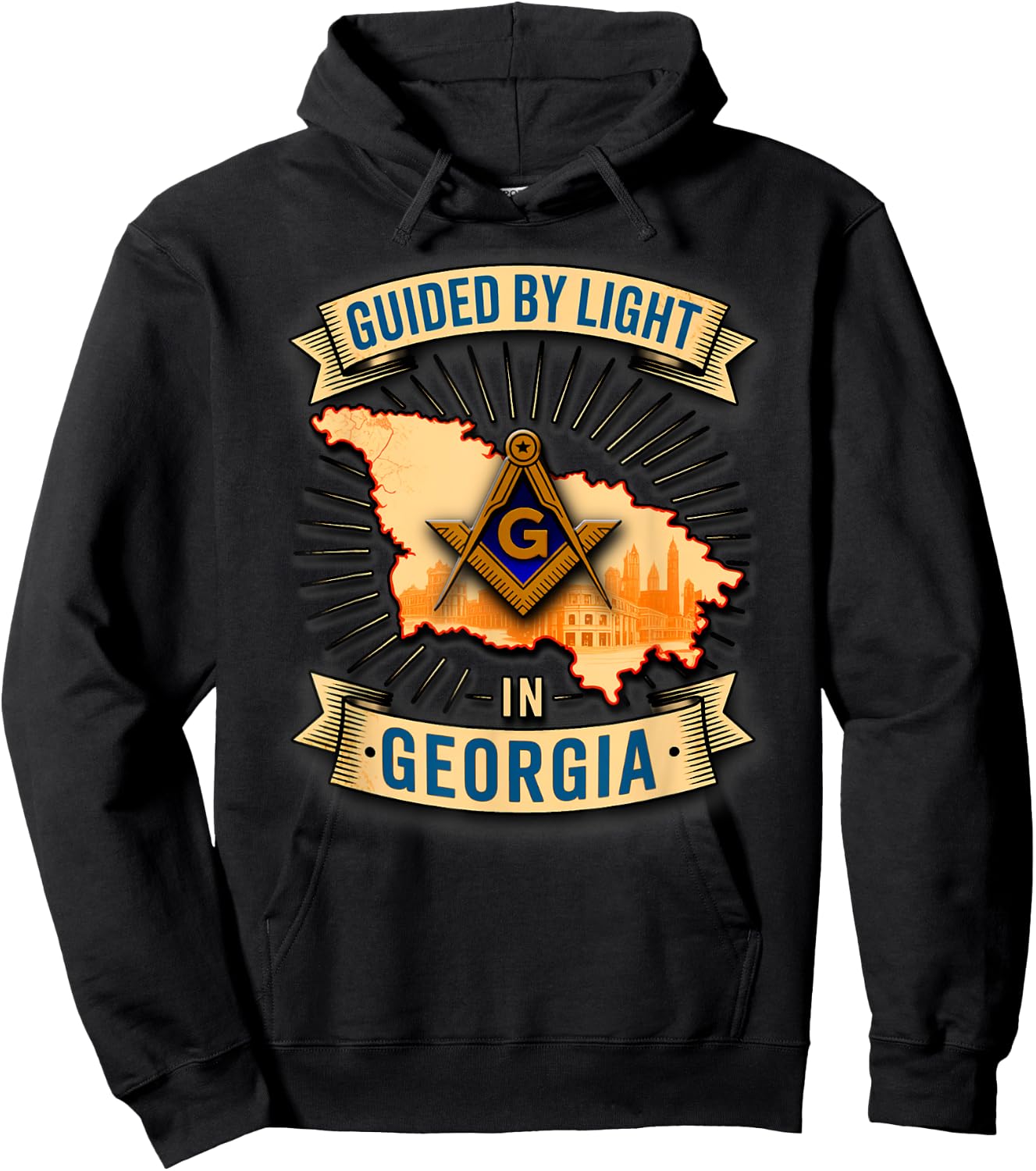 Masonic_symbol with"GUIDED_BY LIGHT in_Georgia"S&C Hoodie - Hoodie | Black