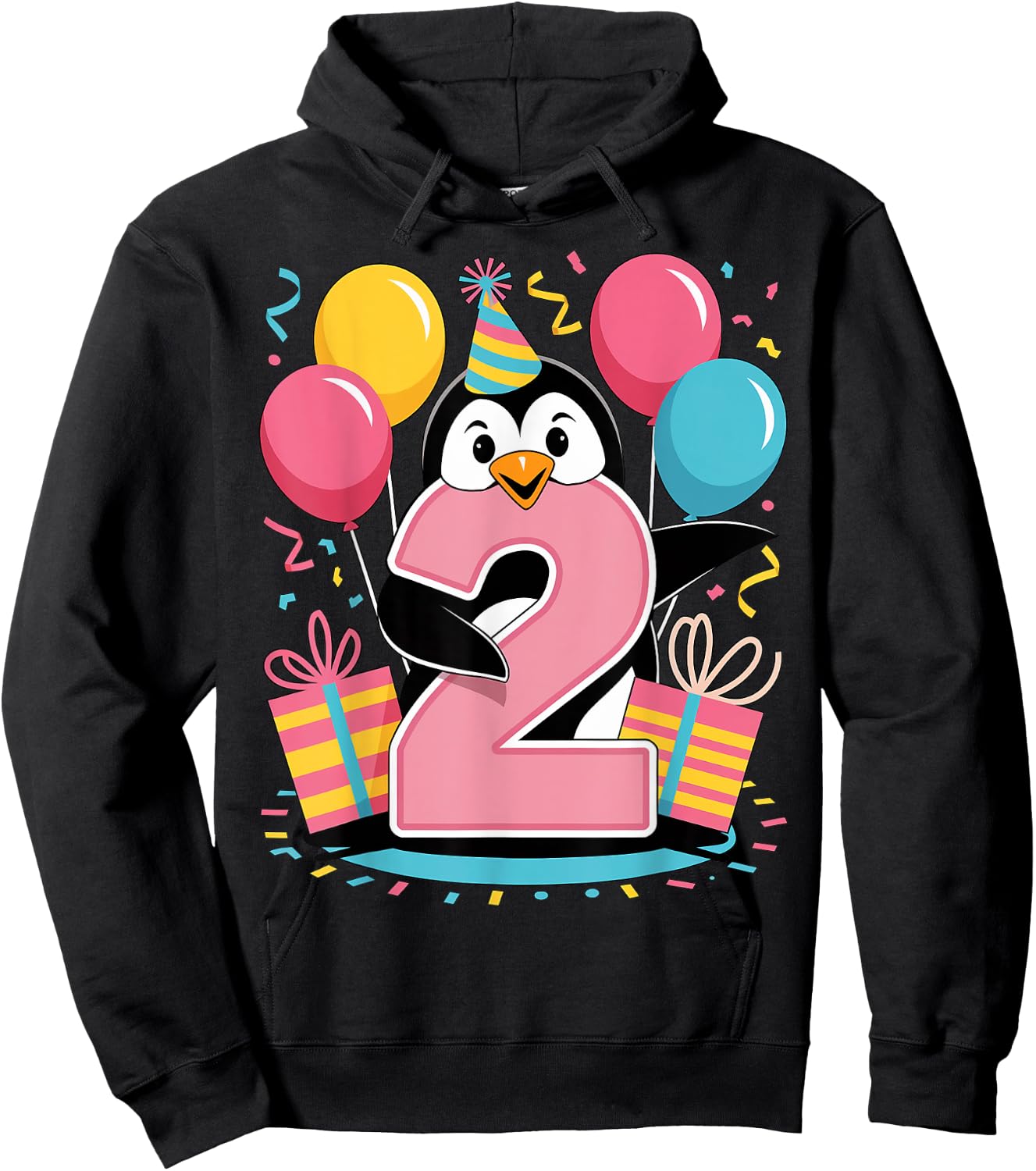 Penguin 2nd birthday boy girl 2 years old second two Penguin Hoodie - Hoodie | Black