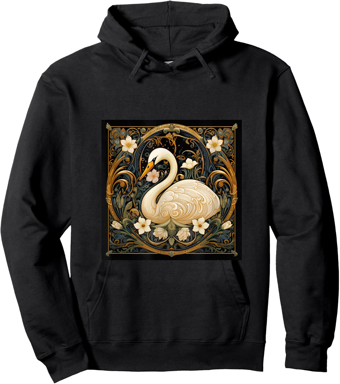 Swan Art Nouveau Abstract Hoodie - Hoodie | Black
