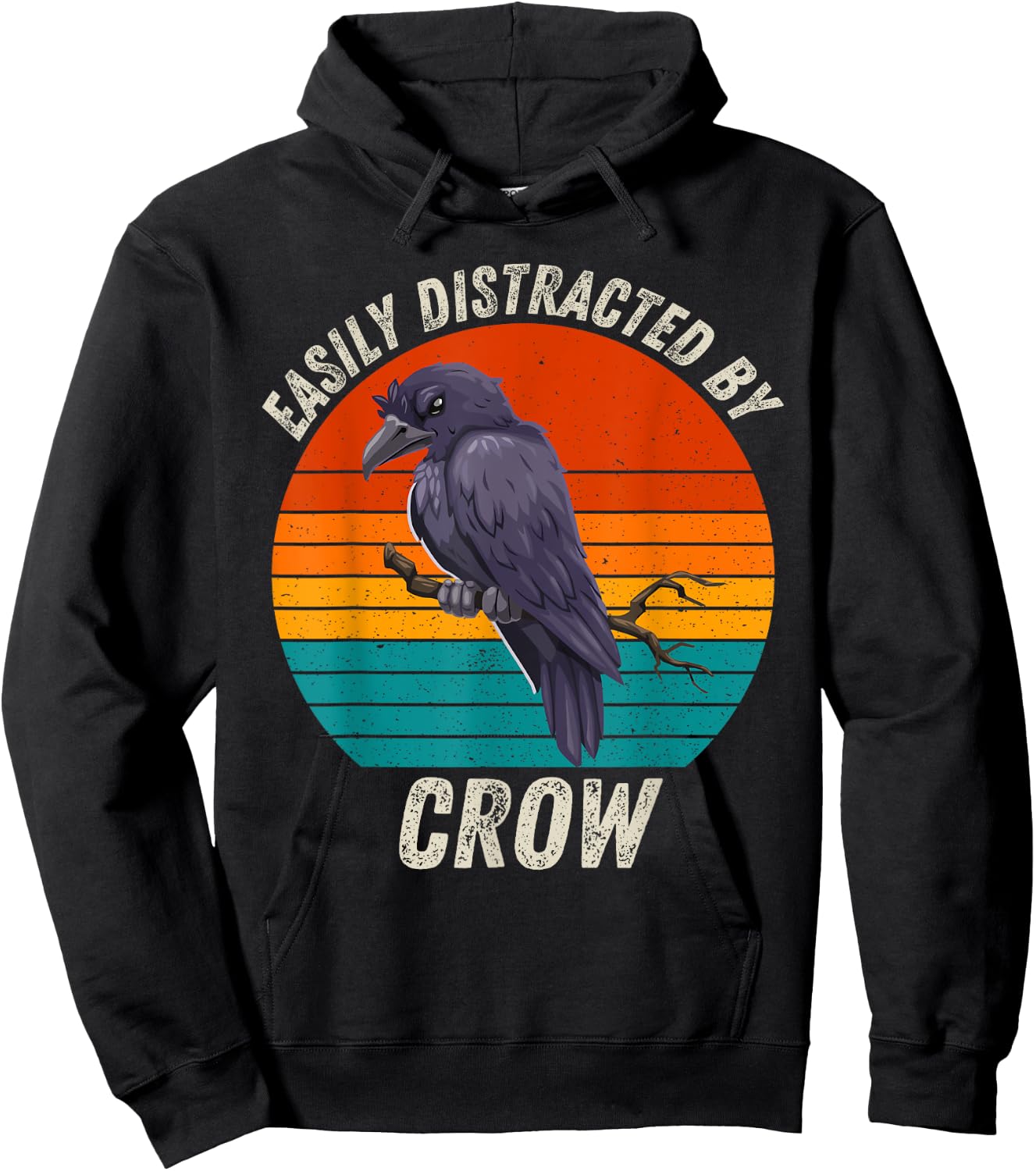 Vintage Easily Distracted By Crow Retro Crow Lover Hoodie - Hoodie | Black