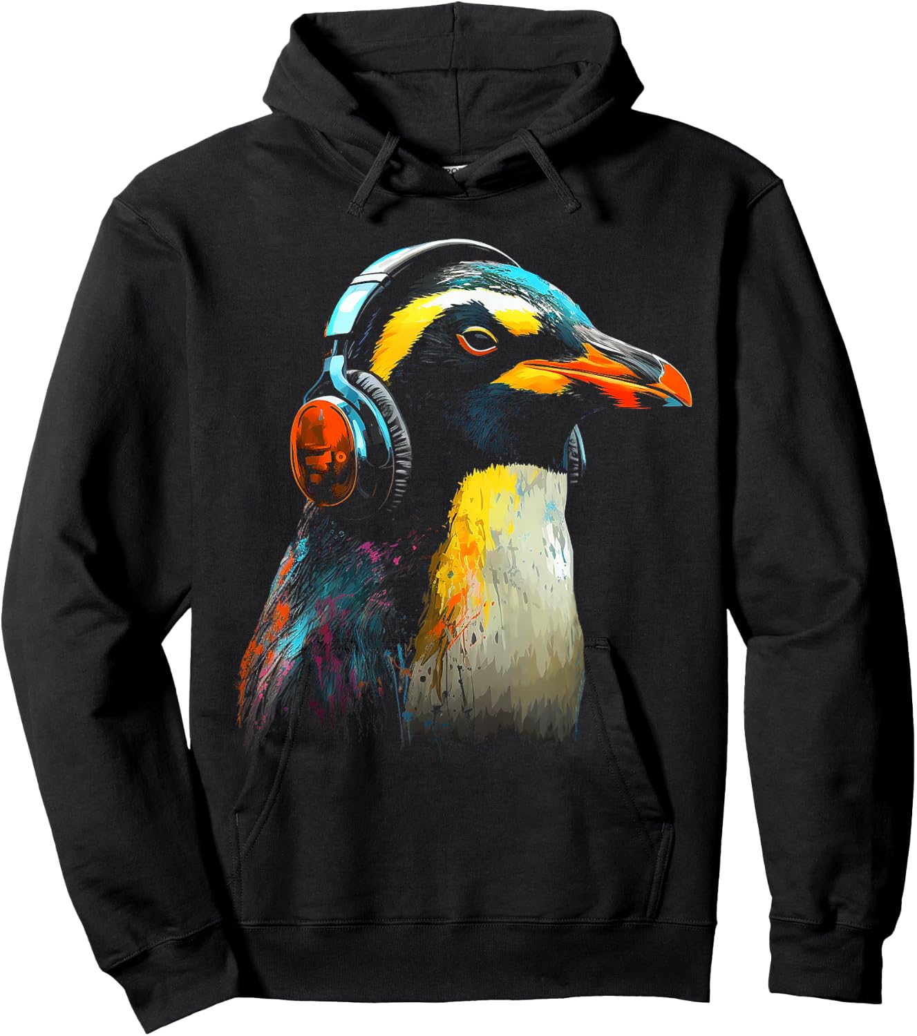 Penguin Headphones Artwork | Music Animal Motif Penguin Hoodie - Hoodie | Black