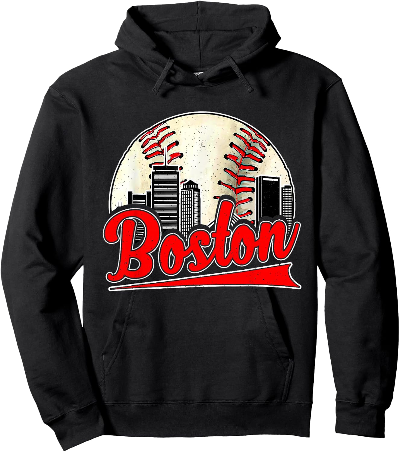 Boston Cityscape Vintage Baseball Lover Women Men Hoodie - Hoodie | Black