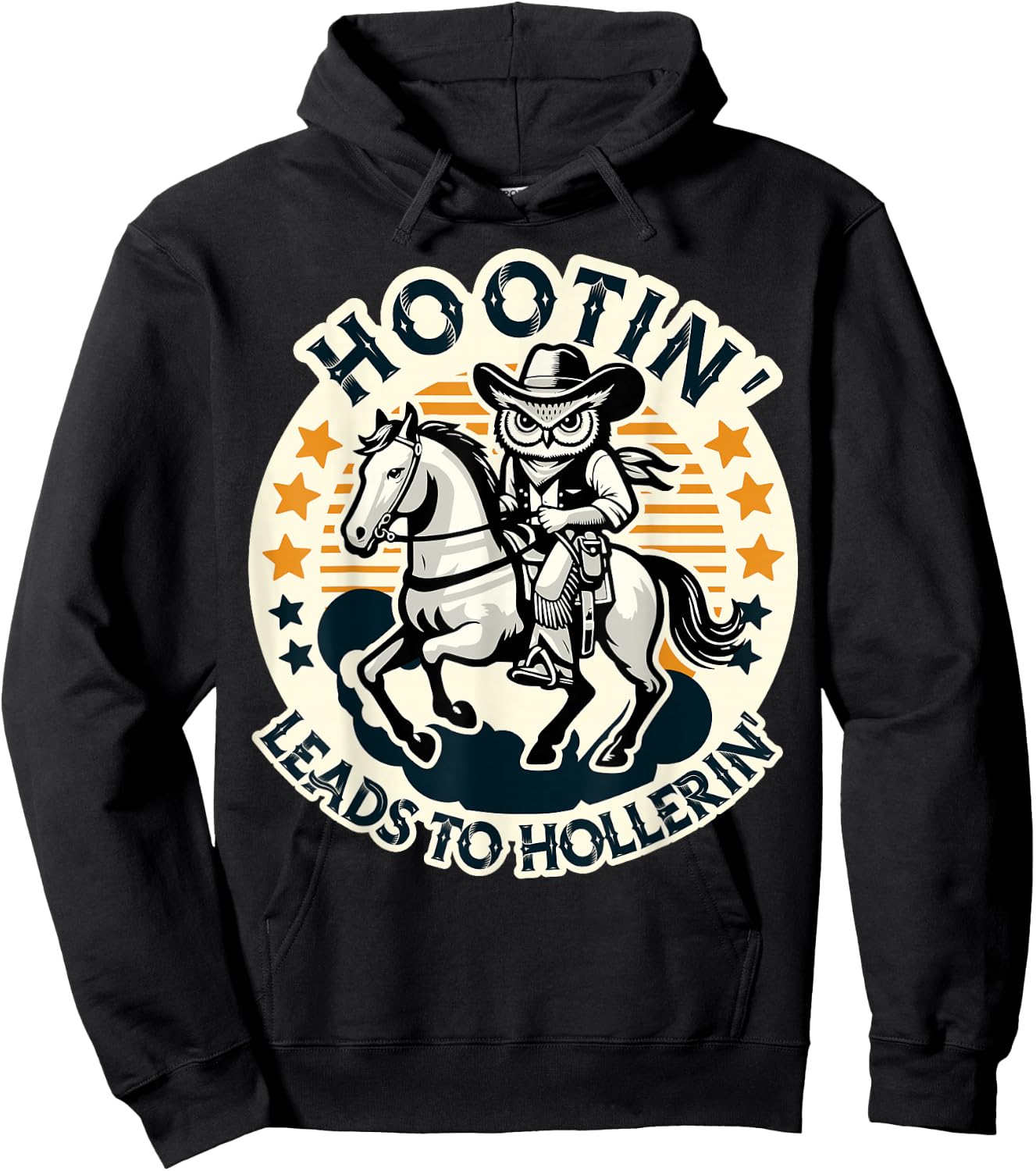 Hootin' Leads To Hollerin' Funny Country Western Owl Rider Hoodie - Hoodie | Black