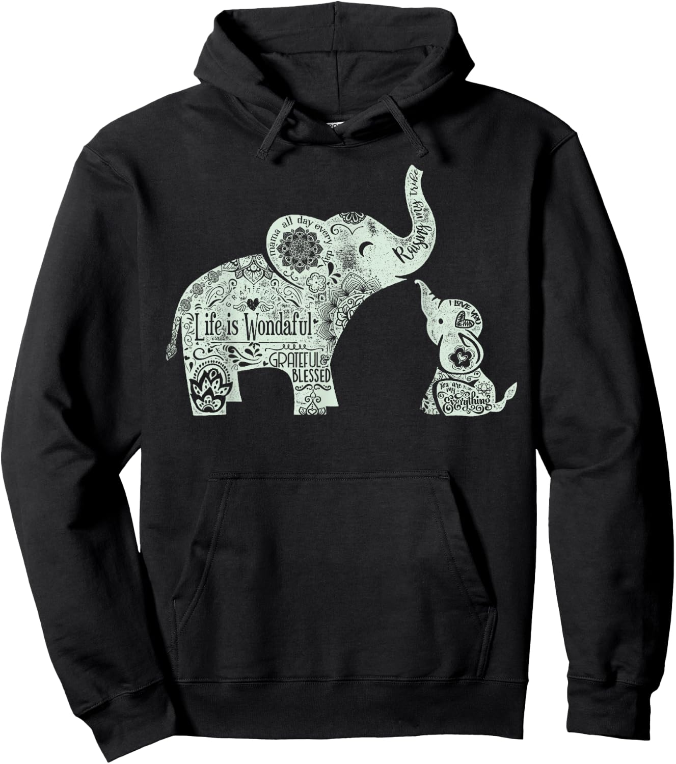 Mama and Baby Elephants Shirt Hoodie - Hoodie | Black