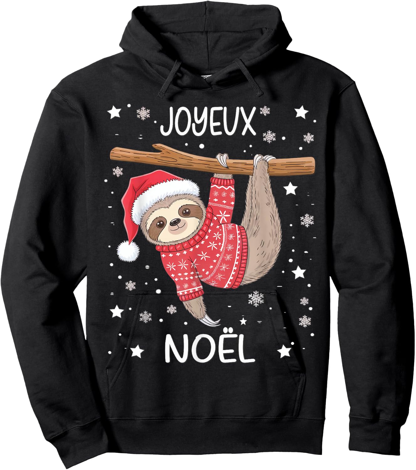 Joyeux Noël French Sloth Hanging Merry Christmas Hoodie - Hoodie | Black