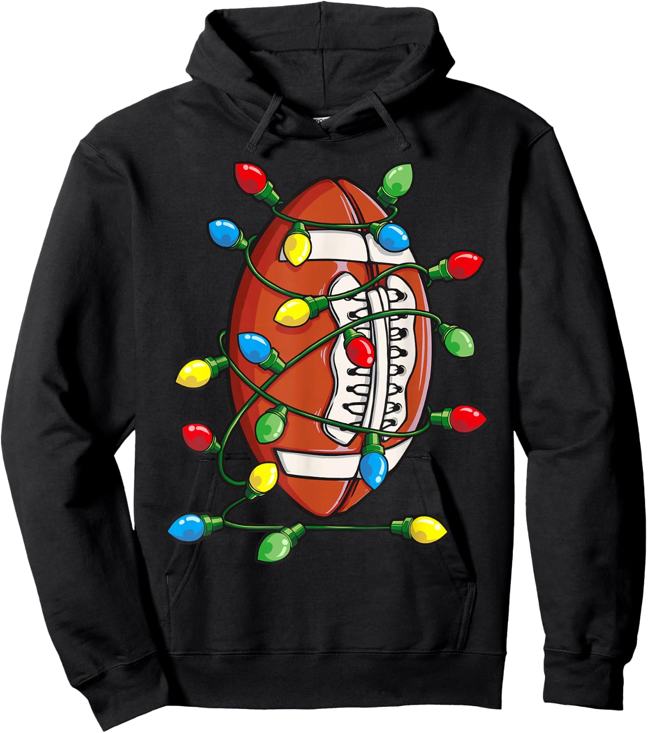 Christmas Football Ball Xmas Lights Funny Boys Men Sport Hoodie - Hoodie | Black