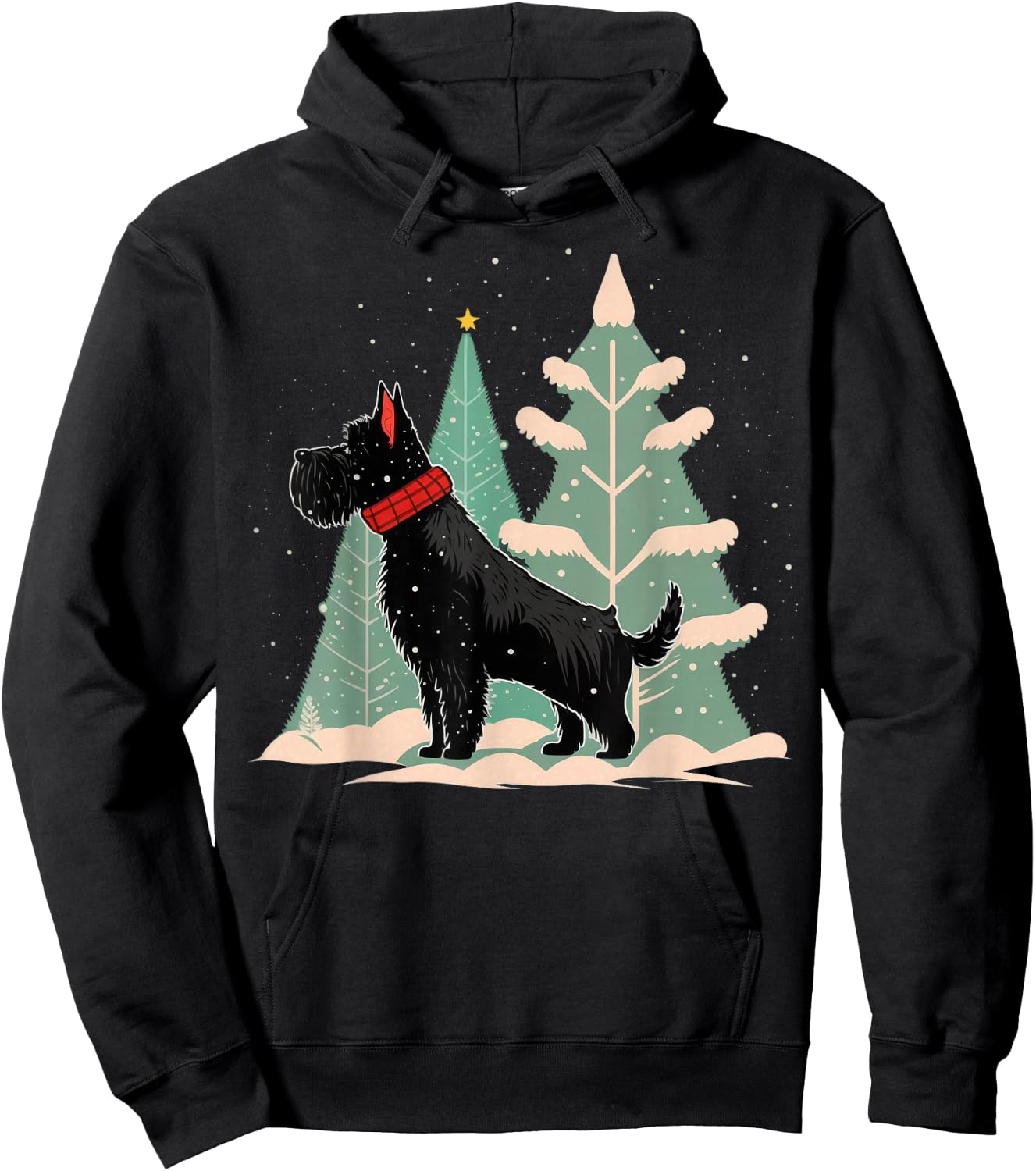 Xmas Scottie Santa on Christmas Scottish Terrier Hoodie - Hoodie | Black