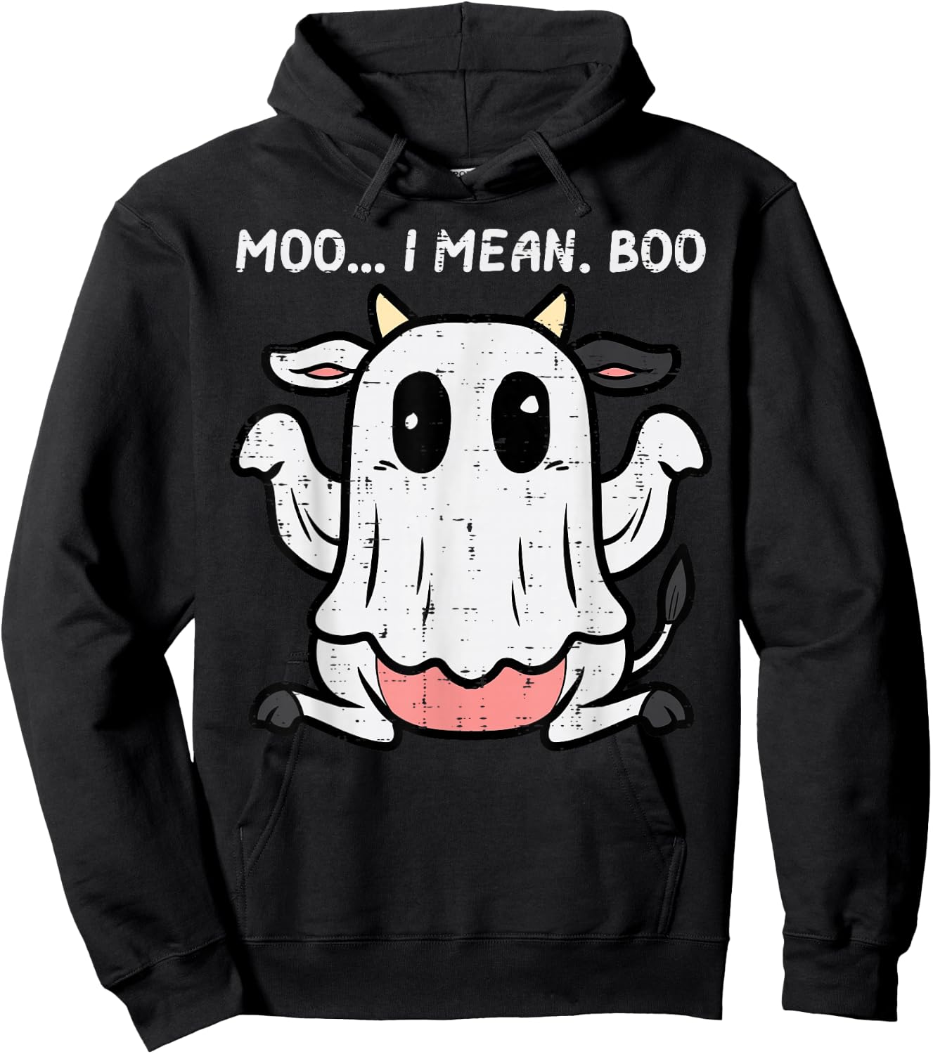 Halloween Ghost Cow Moo i Mean Boo Costume Kids Women Men Hoodie - Hoodie | Black