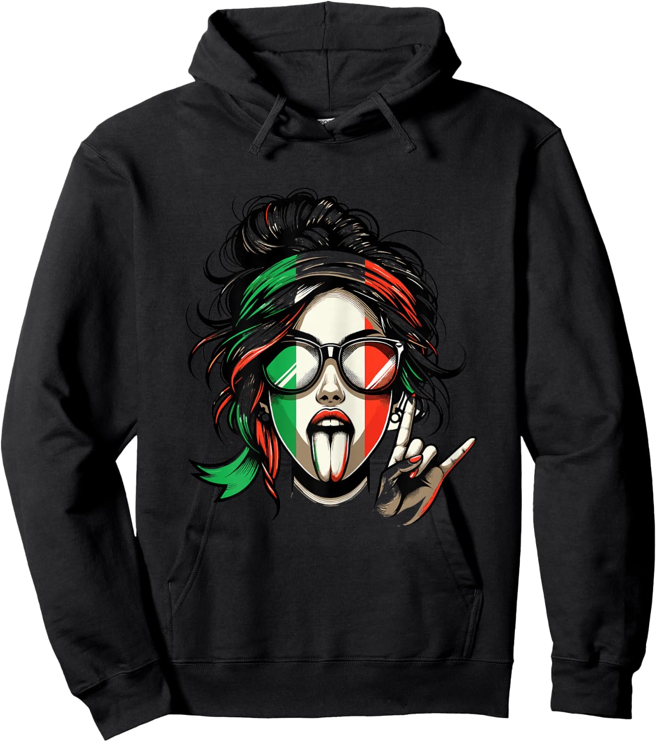 ARTIPALATI Geschenke Italienisches Damen mit Kurzarm in Weiß und Bunt, Größe XS, Klassisches Italien-Flaggen-Design, Ideal für Geburtstage Hoodie - Hoodie | Black