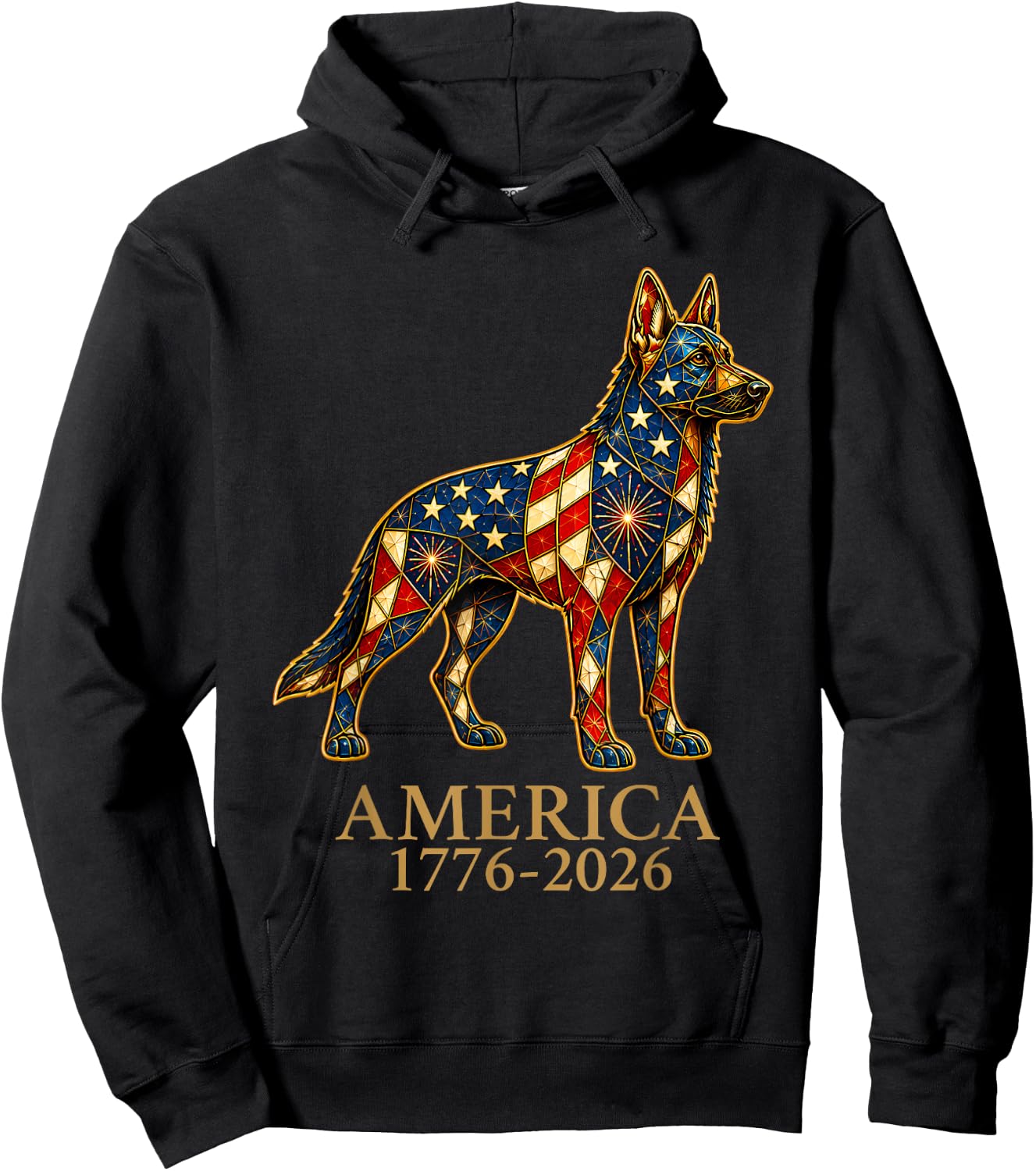 America 1776-2026 German Shepherd Patriotic US Flag USA Hoodie - Hoodie | Black