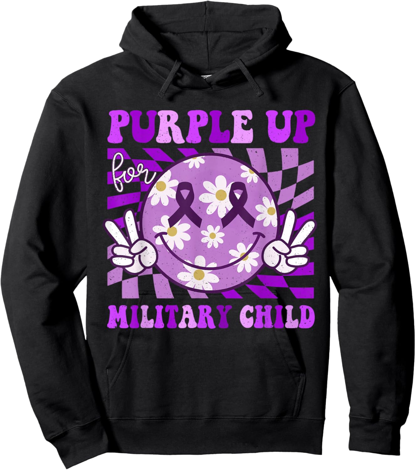 Purple Up for Military Kids Smile Face Military Child Month Hoodie - Hoodie | Black