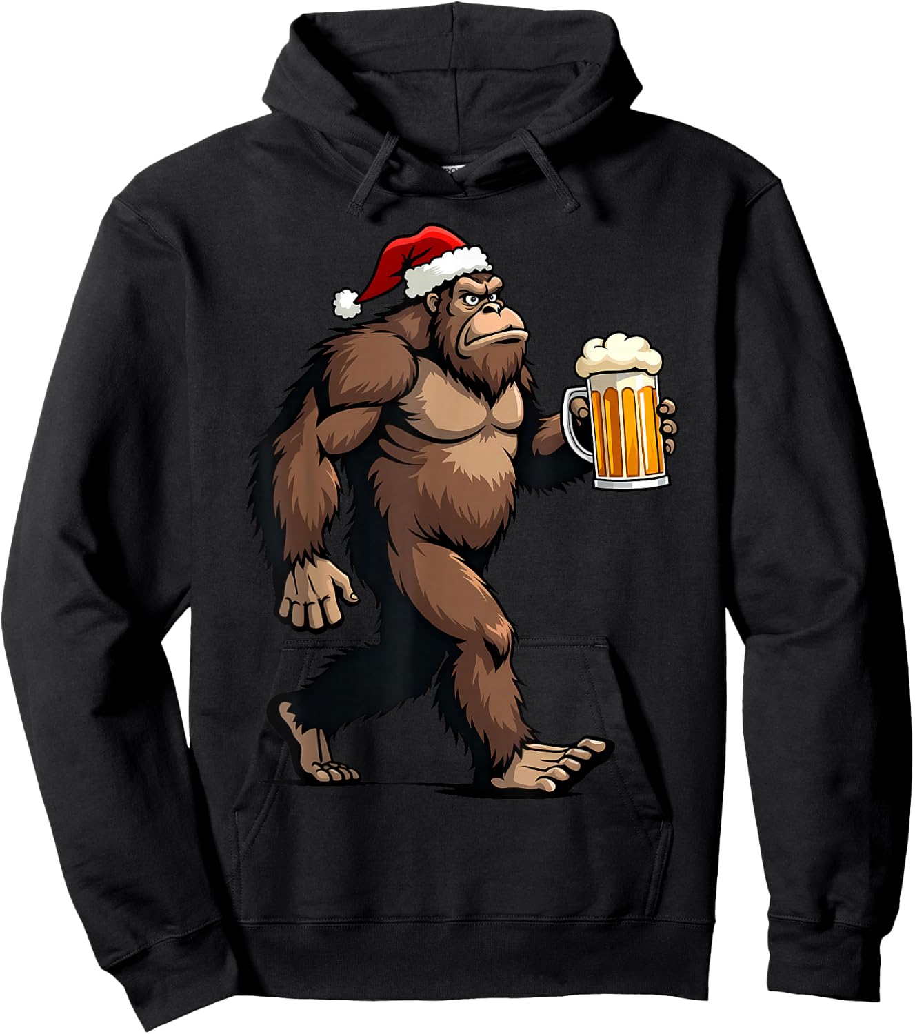 Bigfoot Christmas Funny Beer Lover Santa Sasquatch Drinking Hoodie - Hoodie | Black