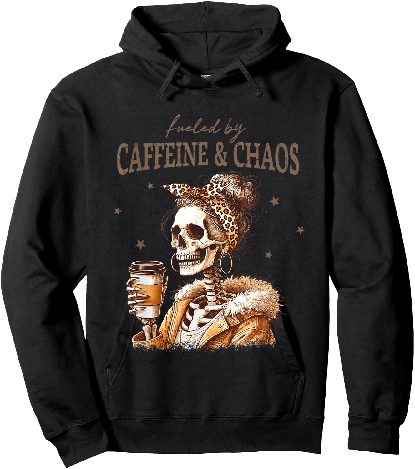 Fueled By Caffeine And Chaos Skeleton Art Hoodie - Hoodie | Black