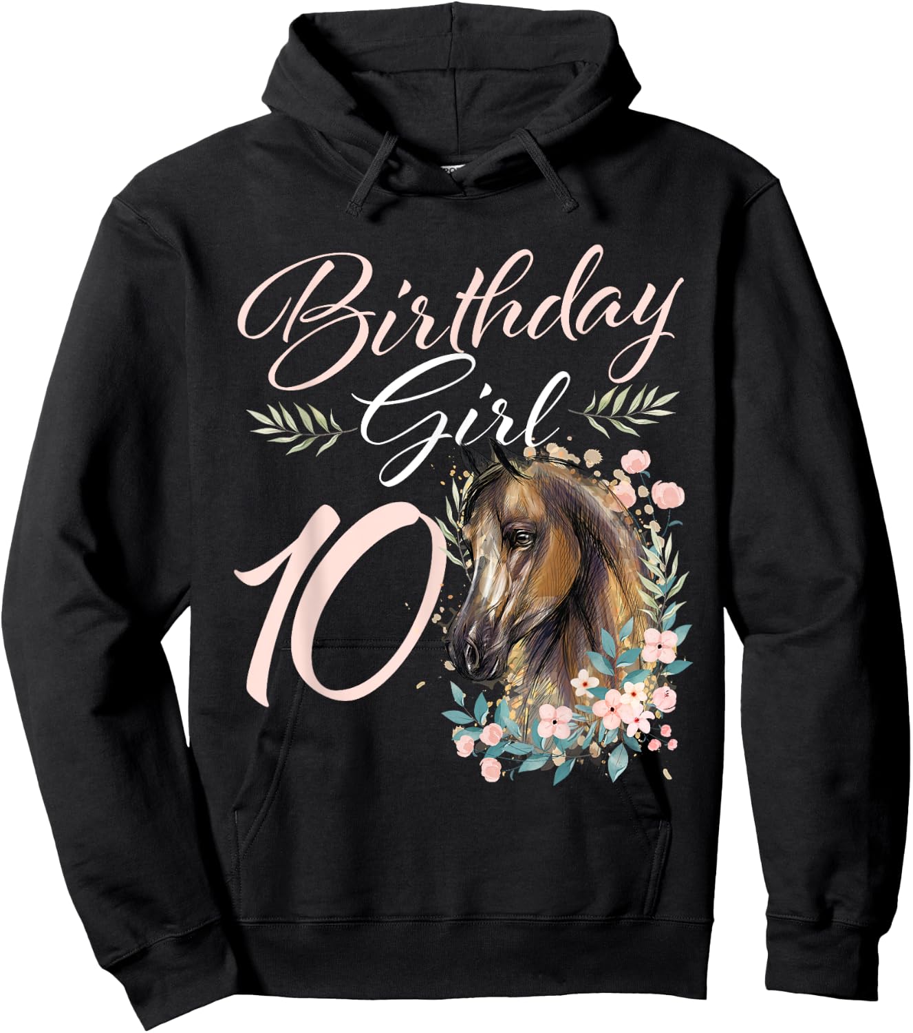 10th Birthday Girl Horse Lover 10 Years Old Bday Hoodie - Hoodie | Black
