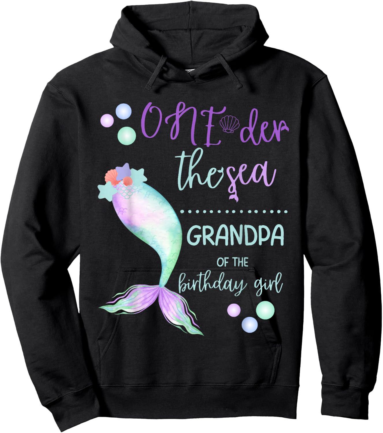 Grandpa 1st Birthday Mermaid Oneder The Sea Family Matching Hoodie - Hoodie | Black