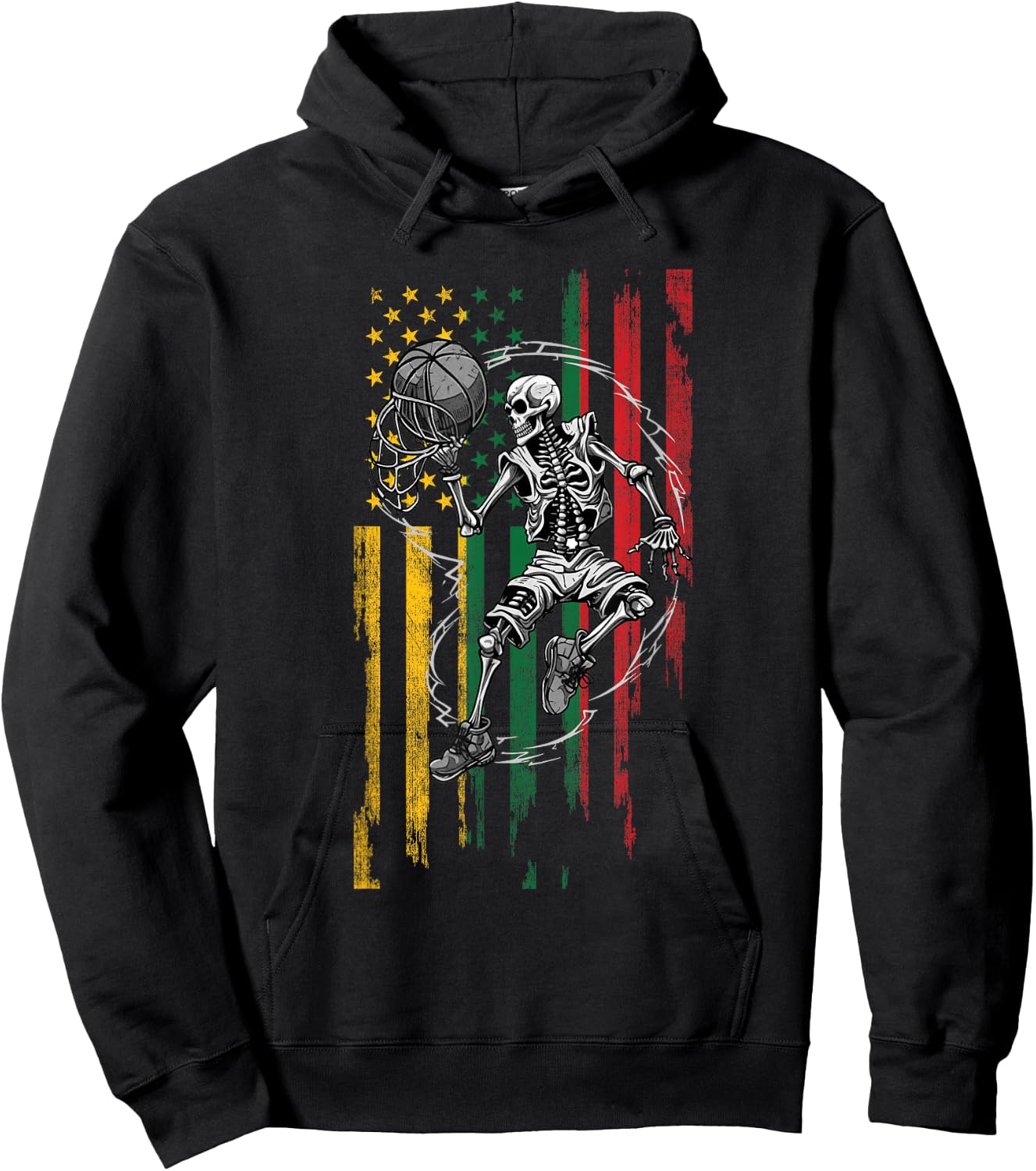 Lithuanian American Flag Skeleton Playing Basketball Hoodie - Hoodie | Black