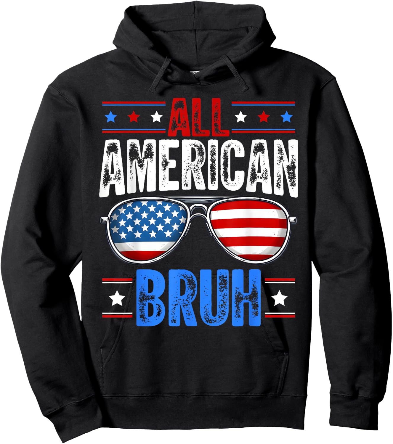 4th of July All American Bruh Patriotic Boys Kids Hoodie - Hoodie | Black