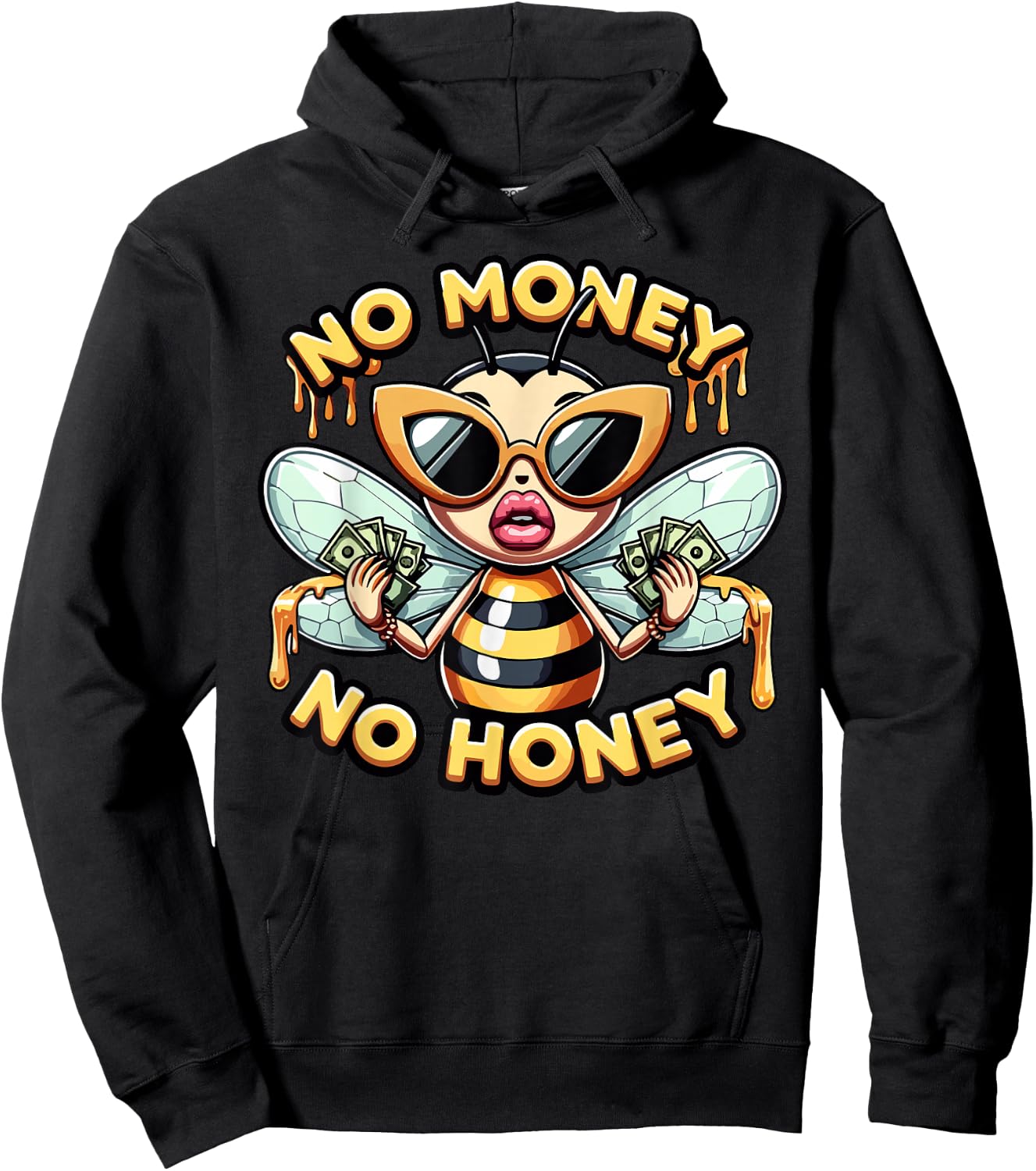 Funny Retro Bee Black Queen, No Money No Honey, Women's Hoodie - Hoodie | Black