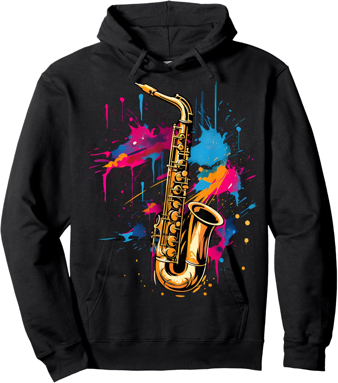 Cool Colourful Saxophone Musician , black Hoodie - Hoodie | Black
