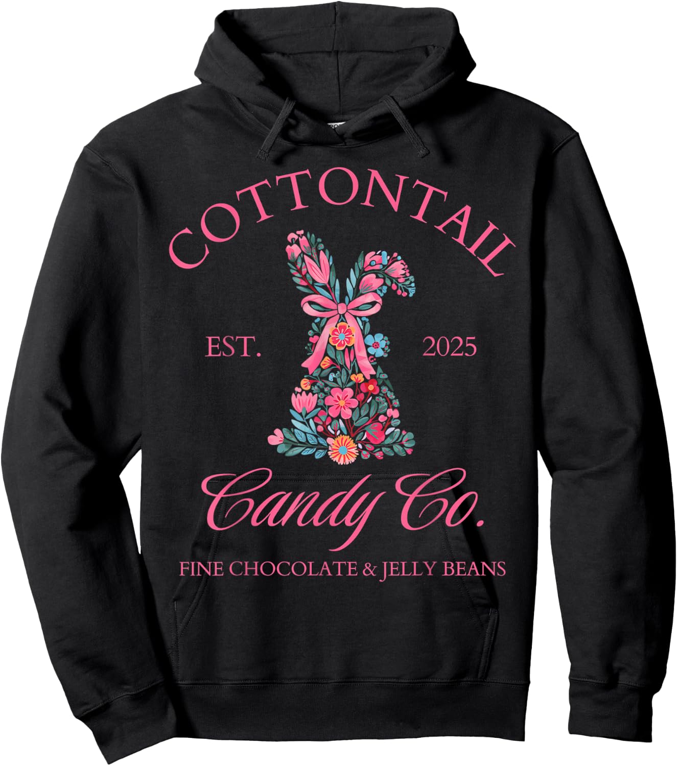 Easter Bunny Cottontail Coquette Bow Floral Girls Top Hoodie - Hoodie | Black
