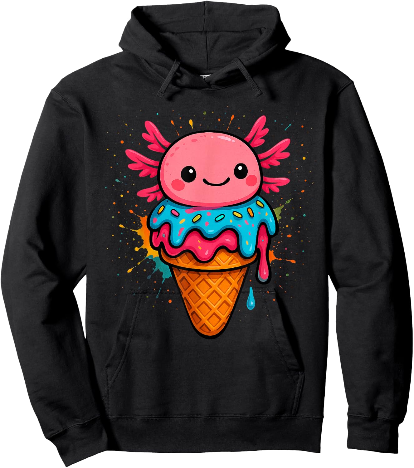Axolotl Drip Ice Cream Cute Dripping Hoodie - Hoodie | Black