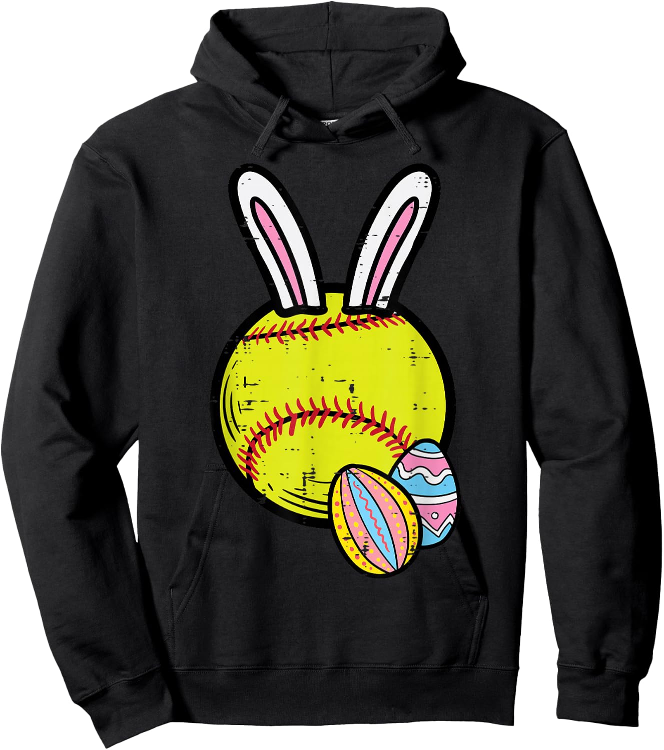 Easter Softball Bunny Sports Player Men Mom Women Girls Kids Hoodie - Hoodie | Black