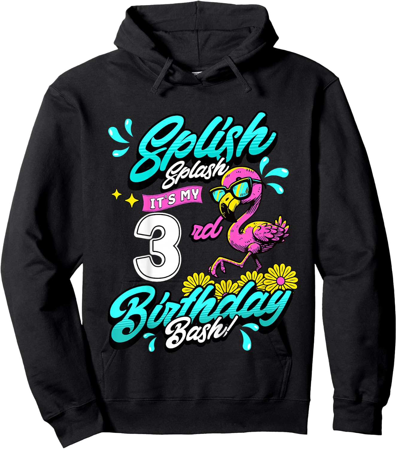 Splish Splash 3rd Birthday Flamingo Pool Party 3 Years Old Hoodie - Hoodie | Black