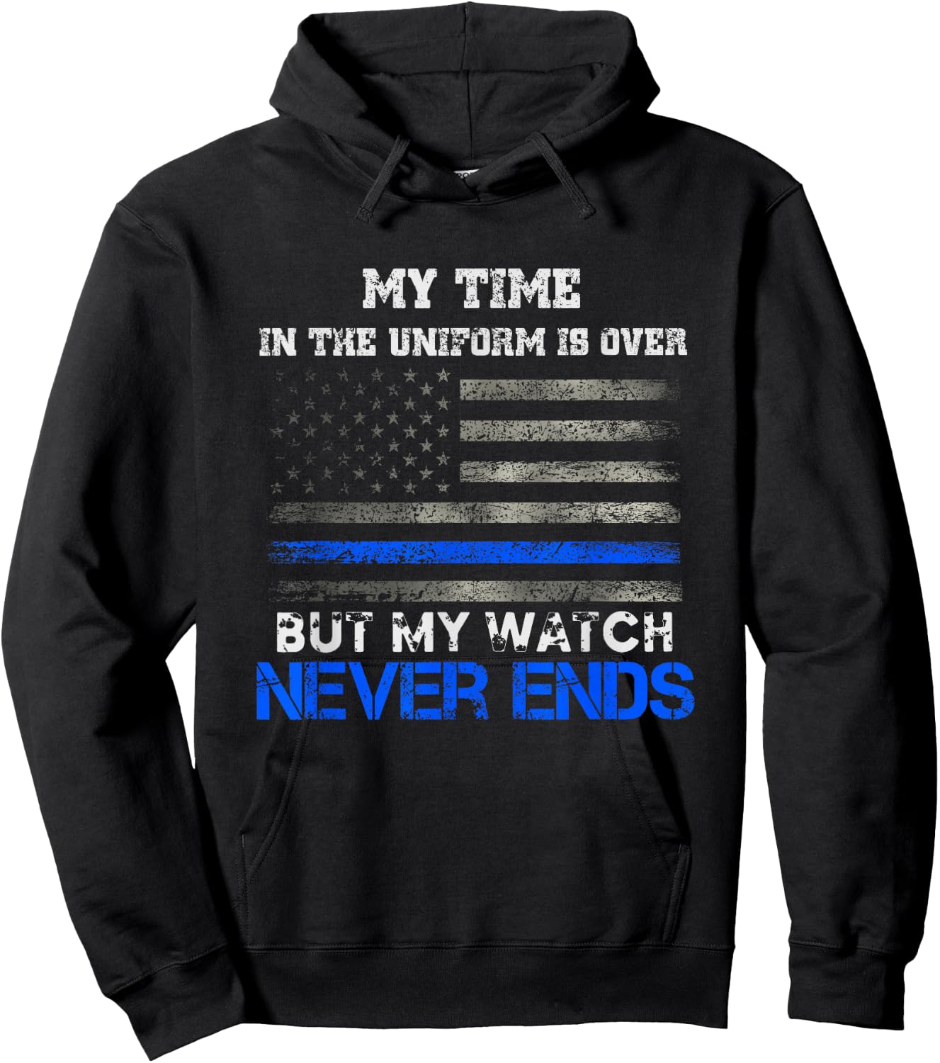 Retired Police Officer - US Flag Thin Blue Line - Patriotic Hoodie - Hoodie | Black