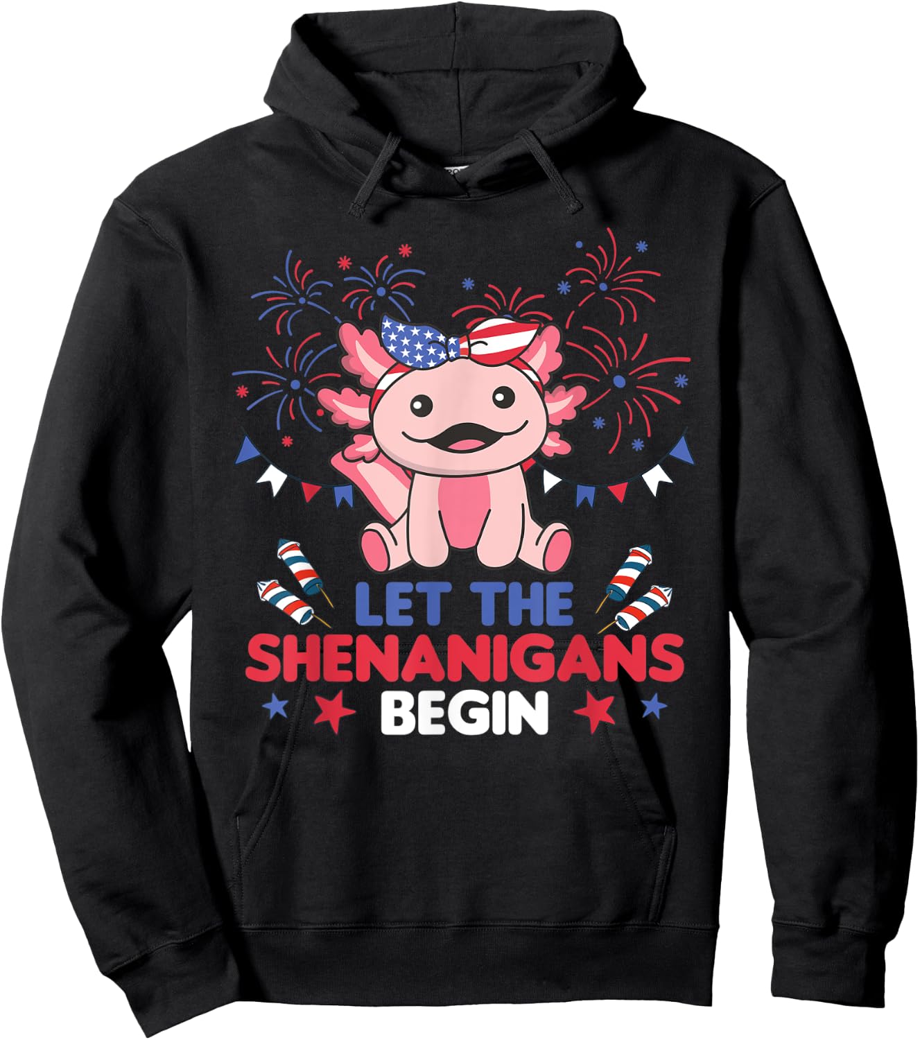4th Of July American Axolotl For Kids Cute Usa Axolotl Hoodie - Hoodie | Black