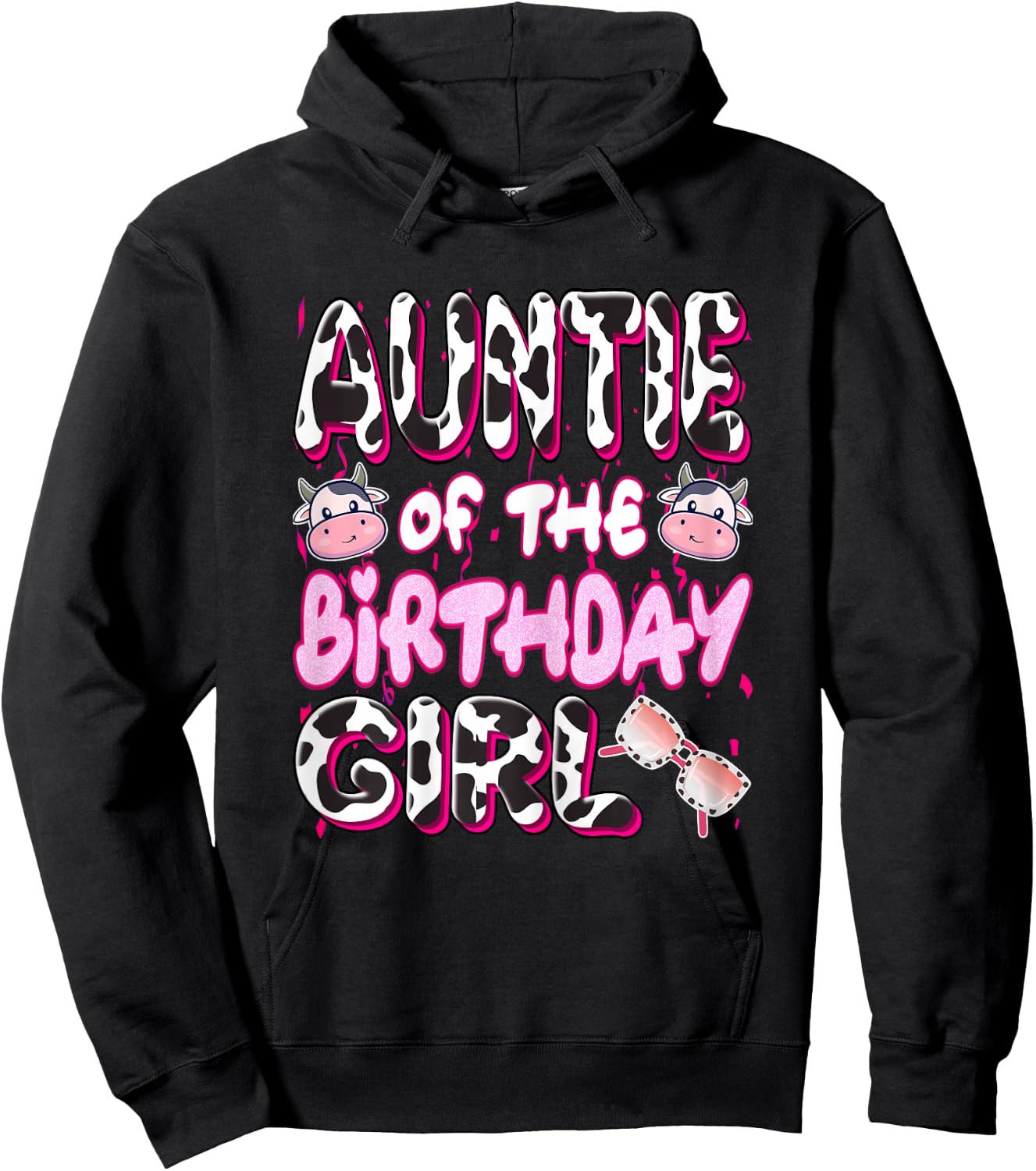 Auntie of The Birthday Girl Shirt Farm Cow Aunt Party Hoodie - Hoodie | Black