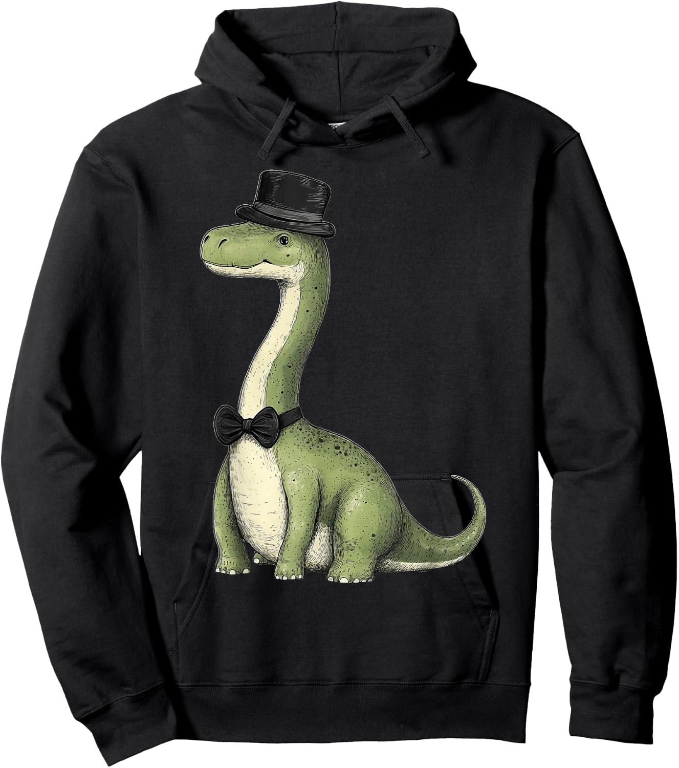 Brachiosaurus Dinosaur Wearing A Hat And Bowtie Hoodie - Hoodie | Black