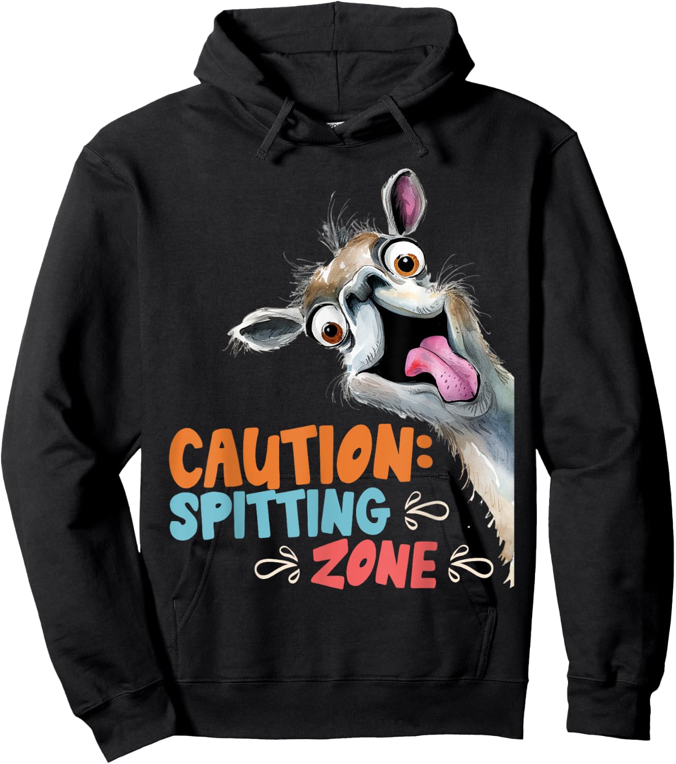 Lama CAUTION SPITTING ZONE Funny Alpaca Hoodie - Hoodie | Black