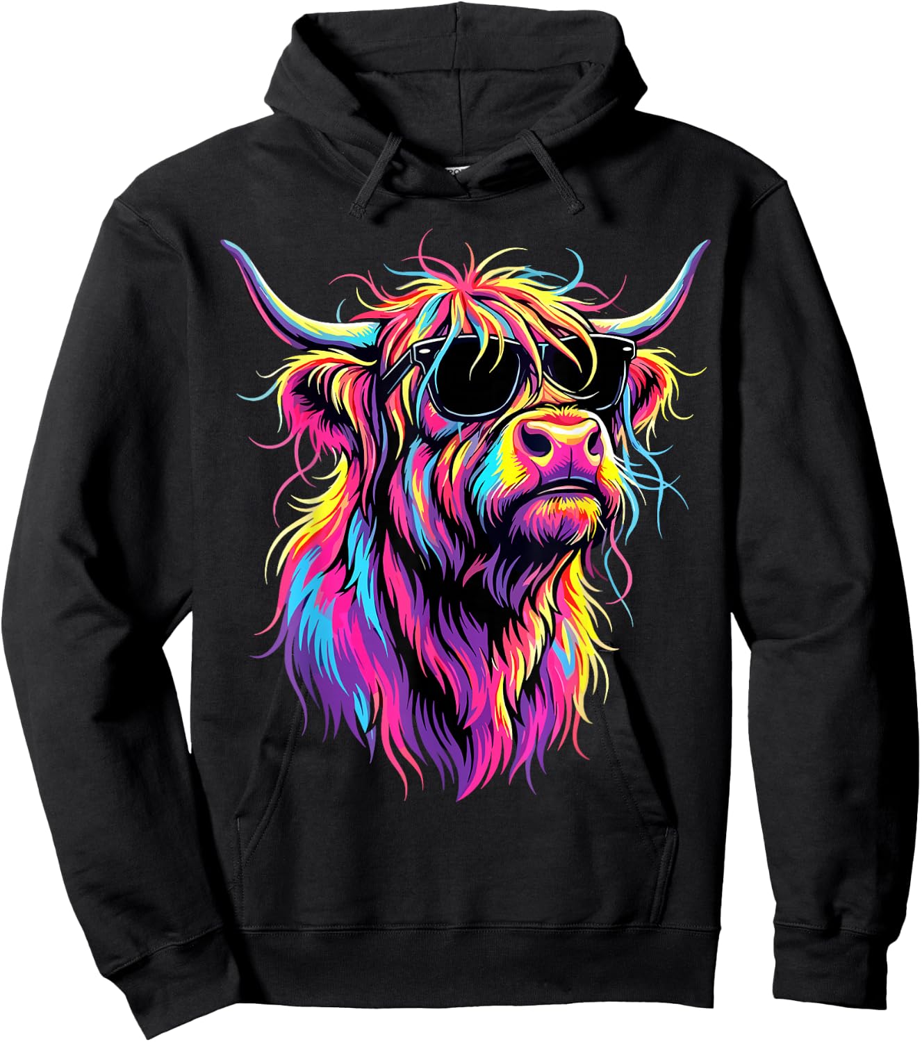 Colorful Highland Cow Sunglasses Hoodie - Hoodie | Black