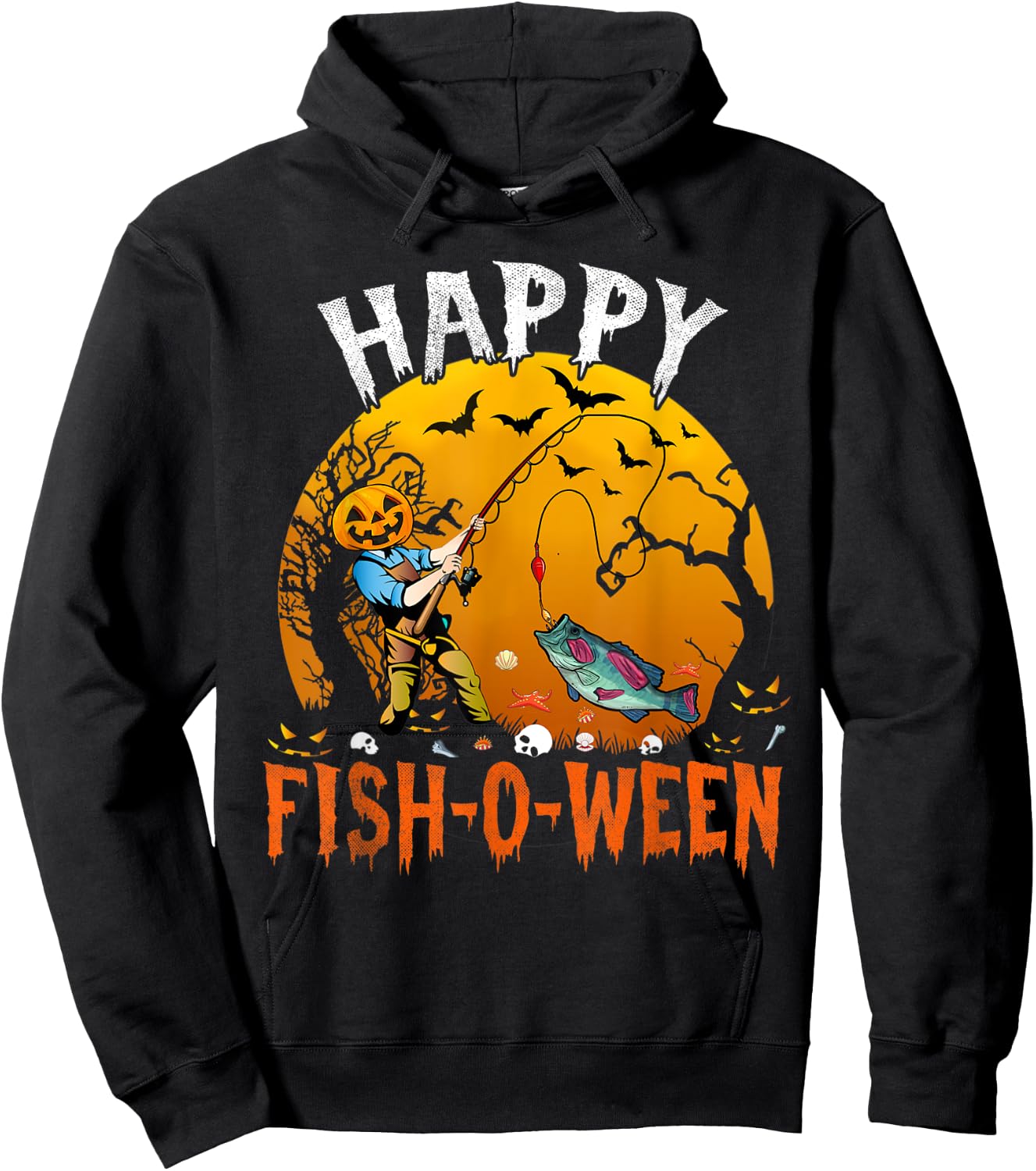 Happy Fish-o-ween Halloween Funny Fishing Fisherman Costume Hoodie - Hoodie | Black