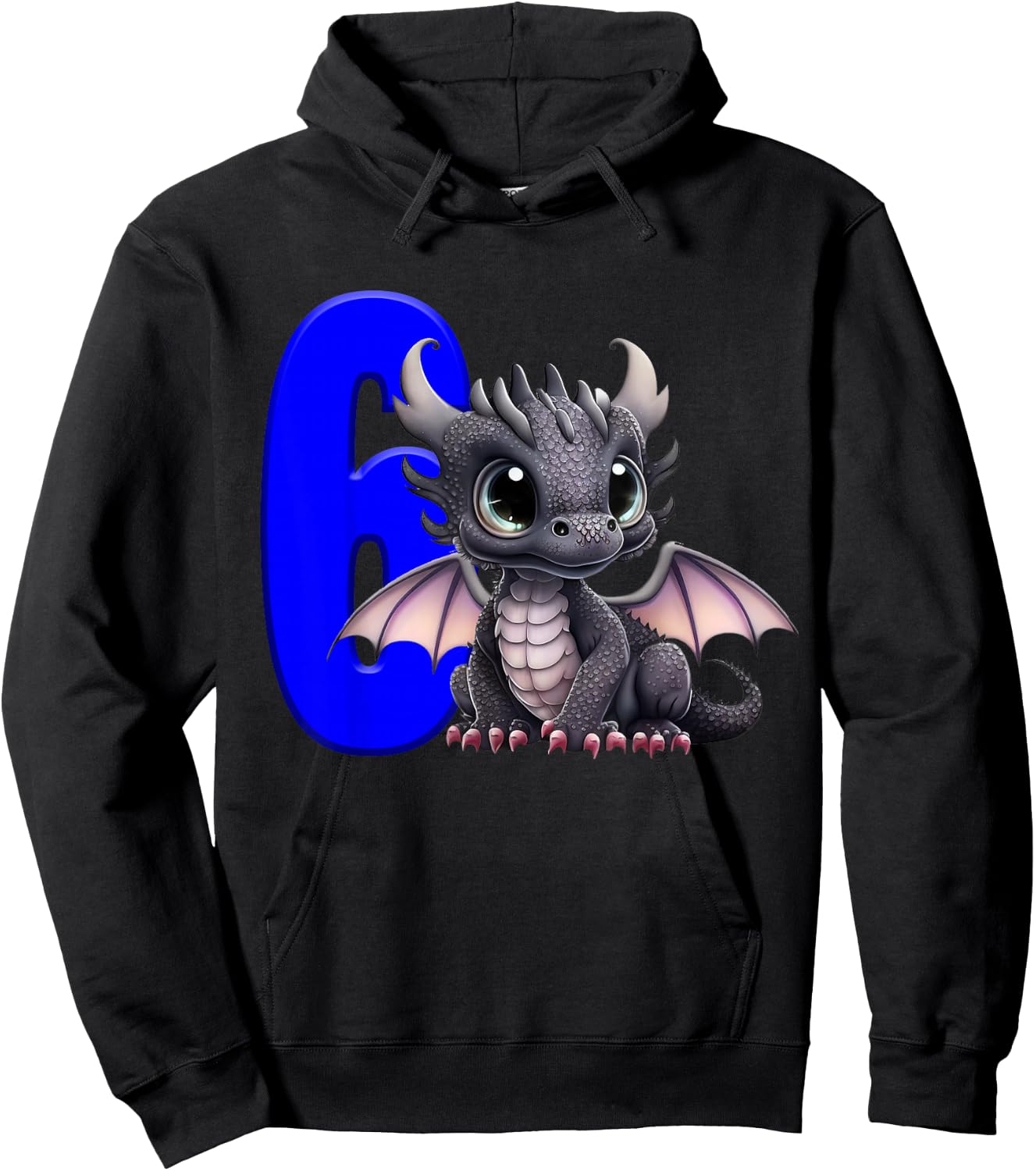 6th Birthday Shirt Dragon Party Birthday Boy Blue Kids 6 Six Hoodie - Hoodie | Black