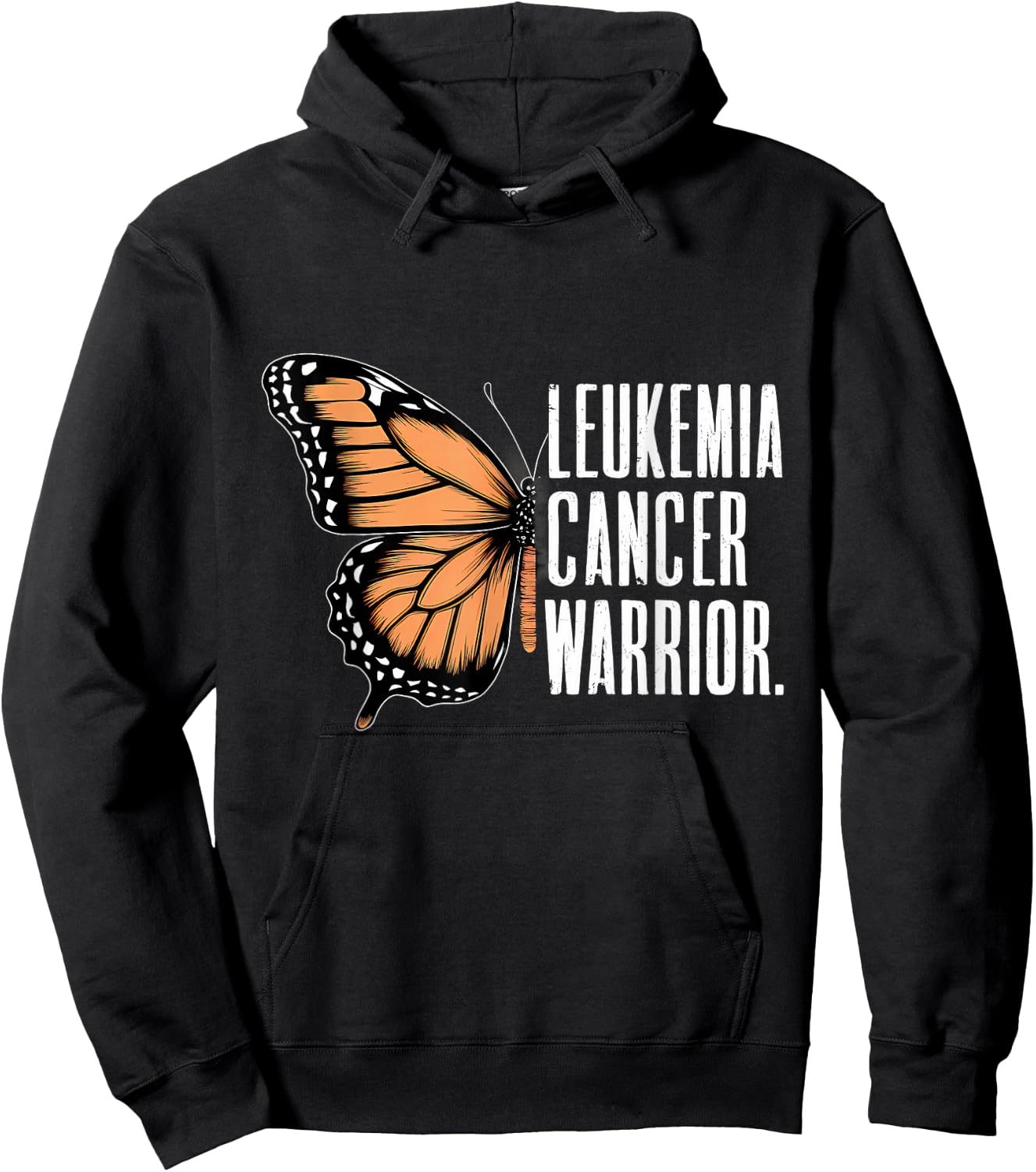 Leukemia Cancer Awareness Butterfly Warrior Orange Ribbon Hoodie - Hoodie | Black