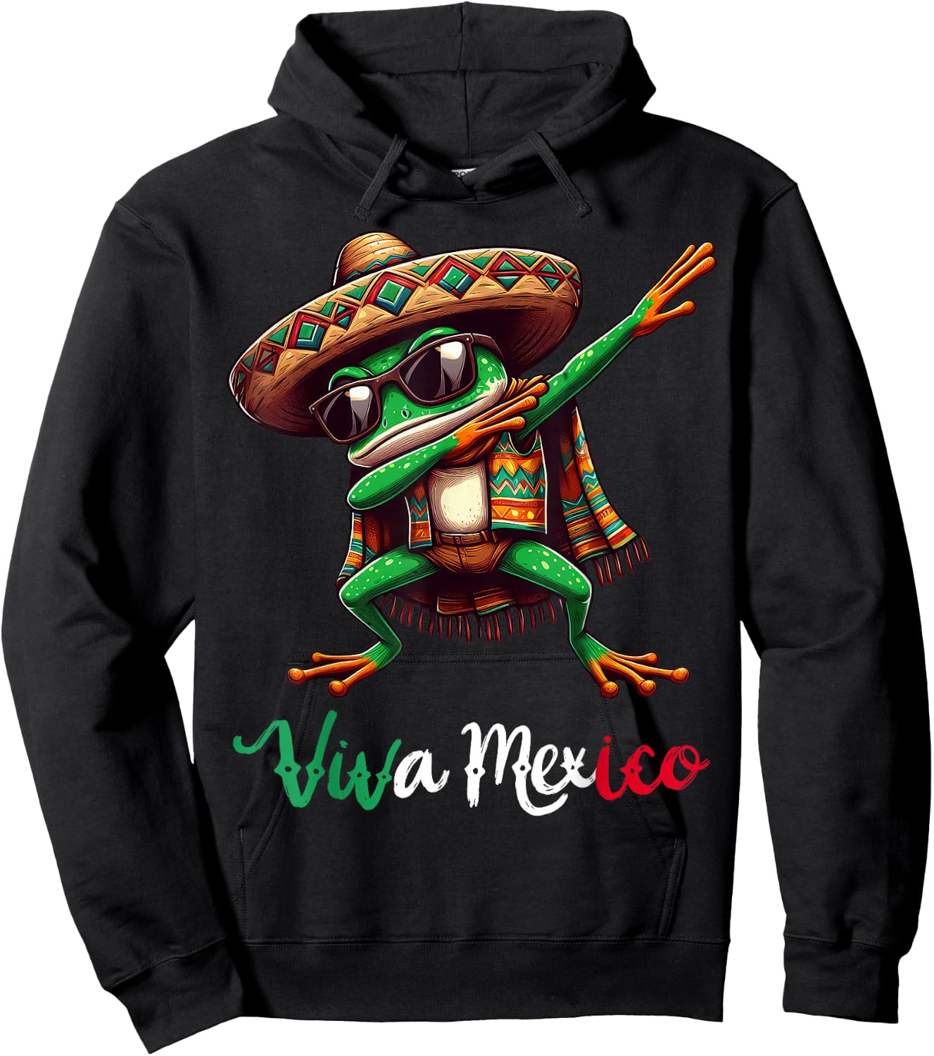 Viva Mexico Dabbing Frog Sombrero Mexican Party Hoodie - Hoodie | Black