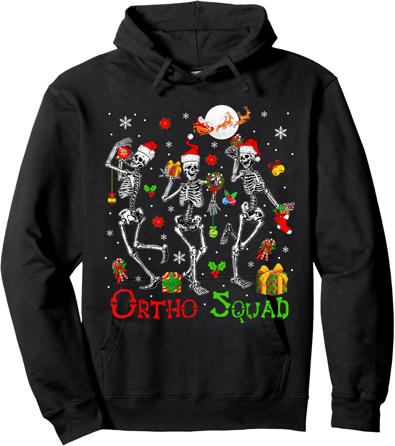 Ortho Squad Christmas Three Santa Skeletons Proud Job Hoodie - Hoodie | Black