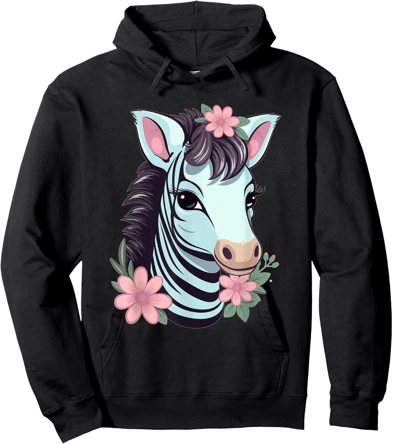 Cute Zebra With Flowers I Kids Zebra Hoodie - Hoodie | Black