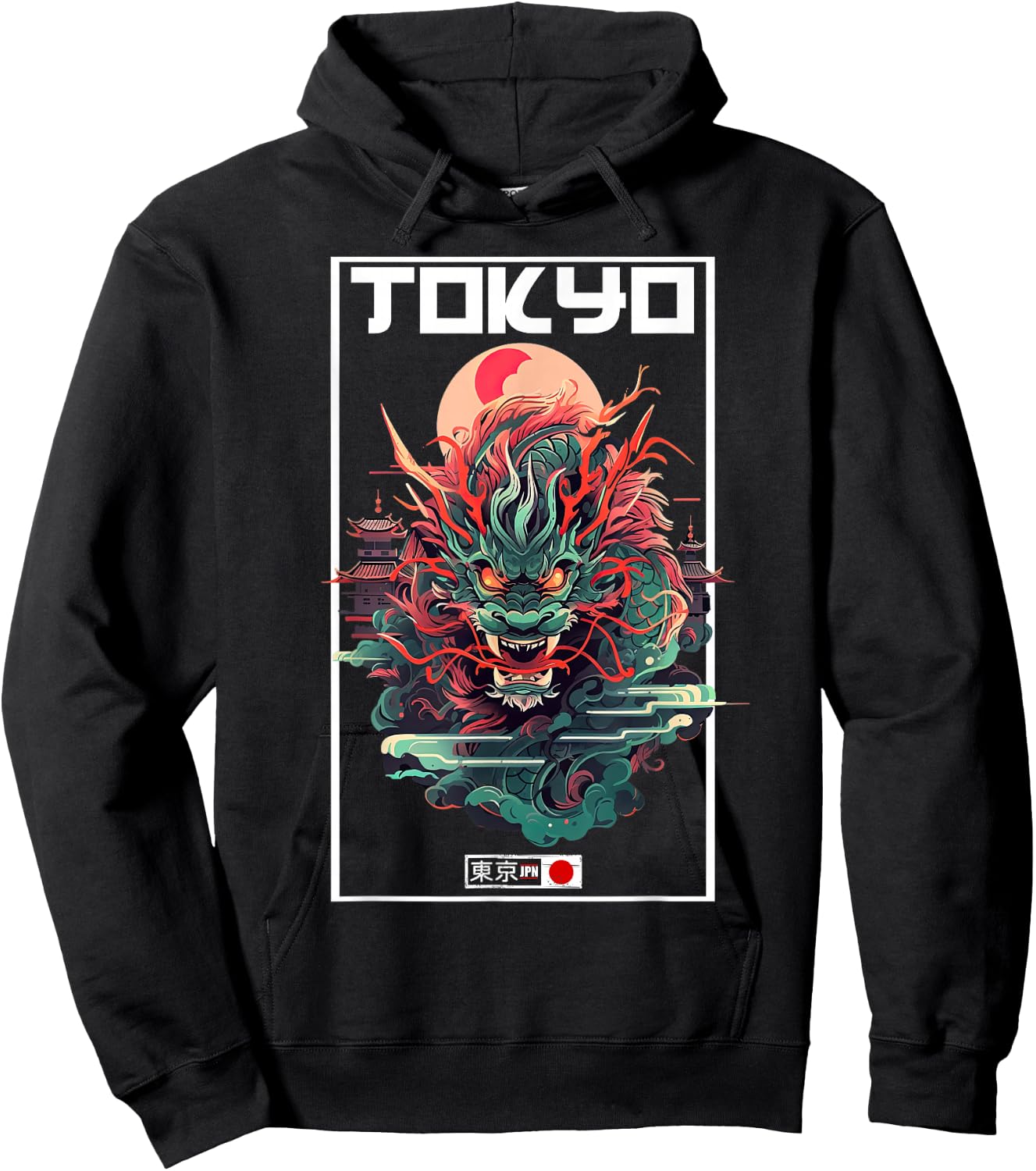 Asian inspired vintage style 80s retro Japanese Tokyo Dragon Hoodie - Hoodie | Black