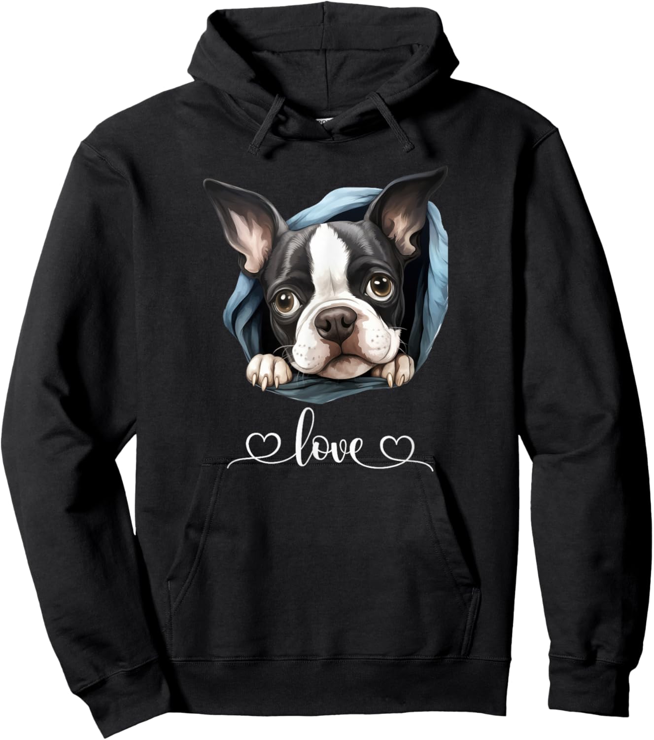 Cute Dog Graphic Love Puppy Boston Terrier Dog Hoodie - Hoodie | Black