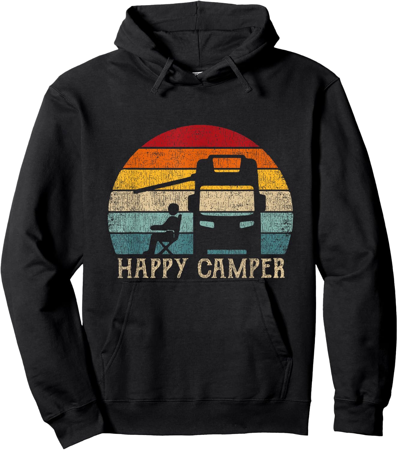 Happy Camper - RV 70s Retro Camper Van Camping , black, s Hoodie - Hoodie | Black
