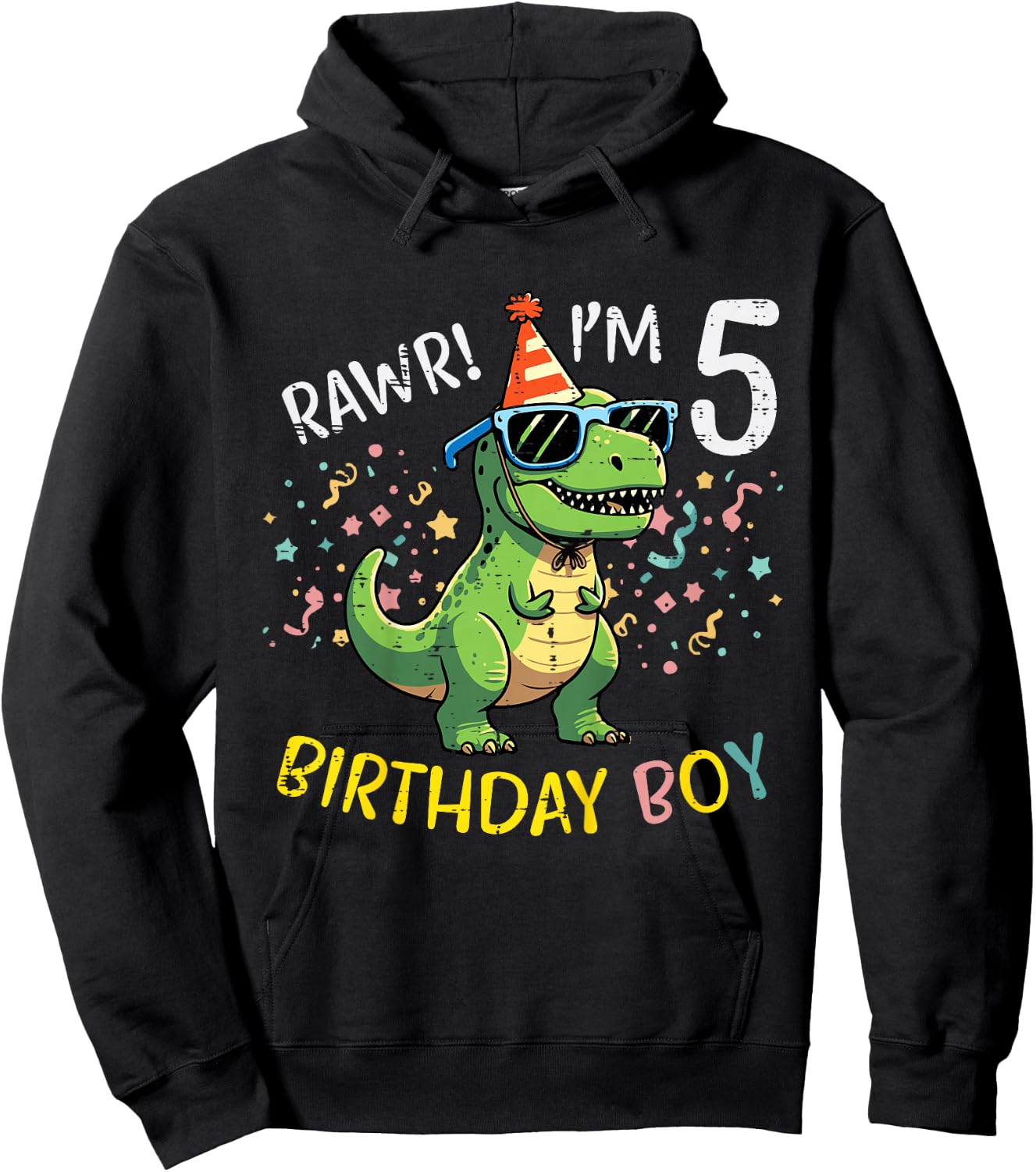 5th Birthday Trex Bday Boy Rawr Im 5 Years Old Boys Kids Hoodie - Hoodie | Black