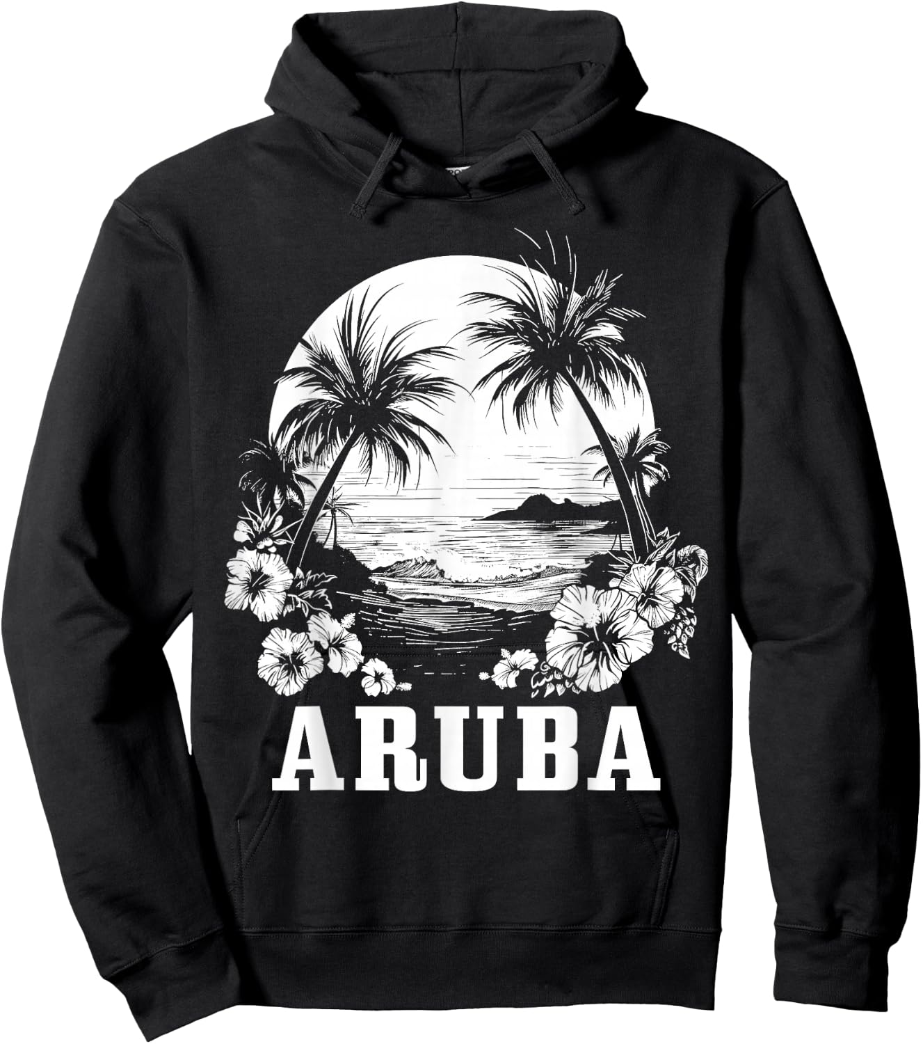 Aruba Vintage Souvenir Hibiscus Flowers Surfer Beach Hoodie - Hoodie | Black