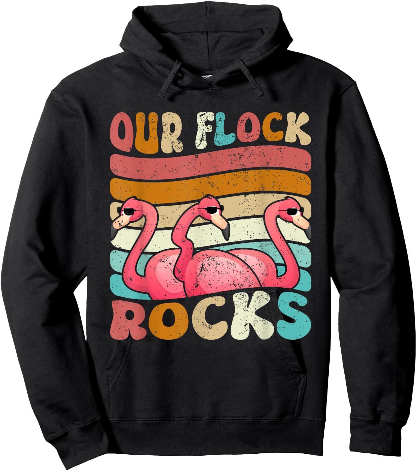 Our Flock Rocks Flamingo Matching Family Vacation Hoodie - Hoodie | Black