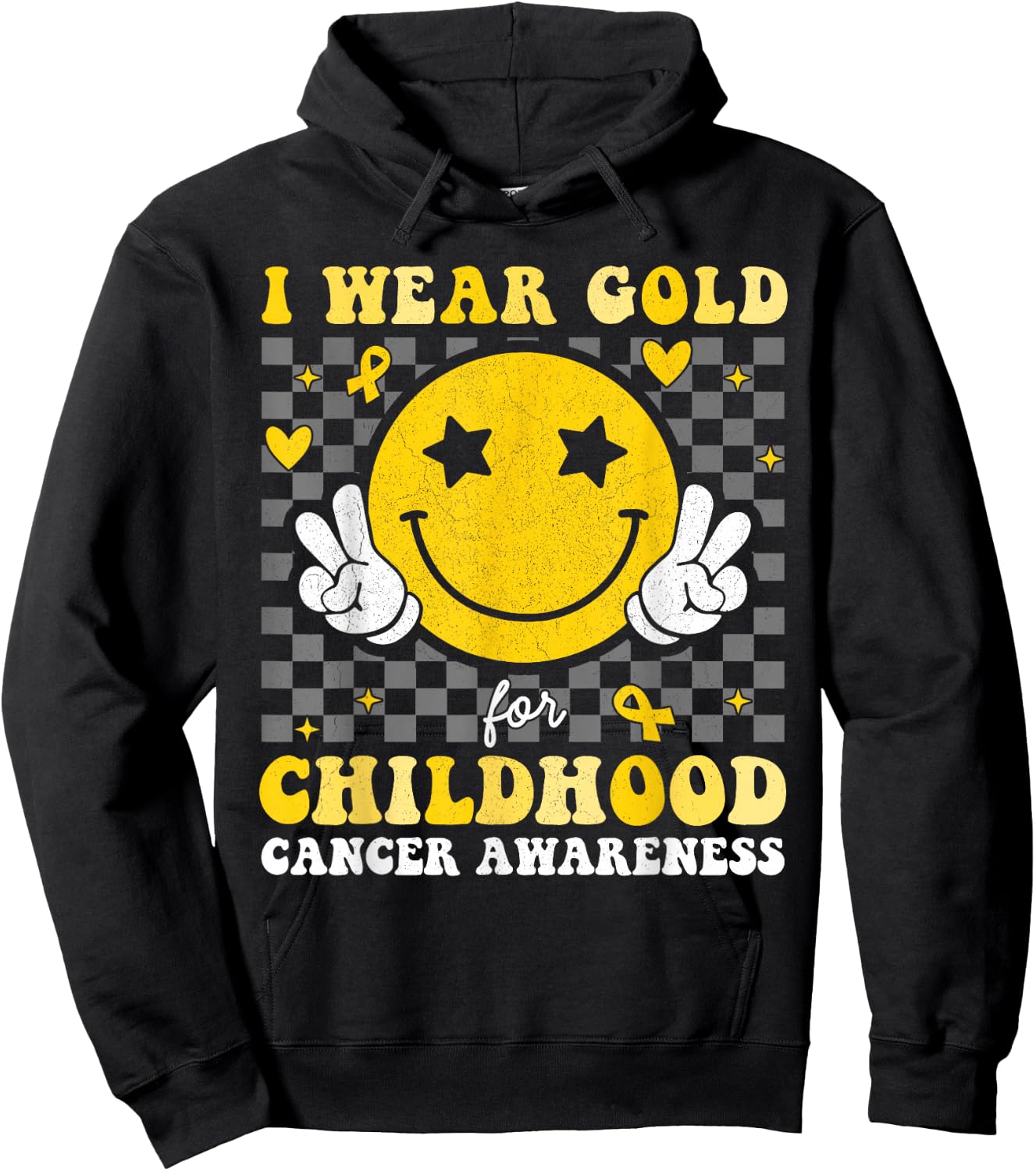 Retro I Wear Gold For Childhood Cancer Awareness Kids Hoodie - Hoodie | Black