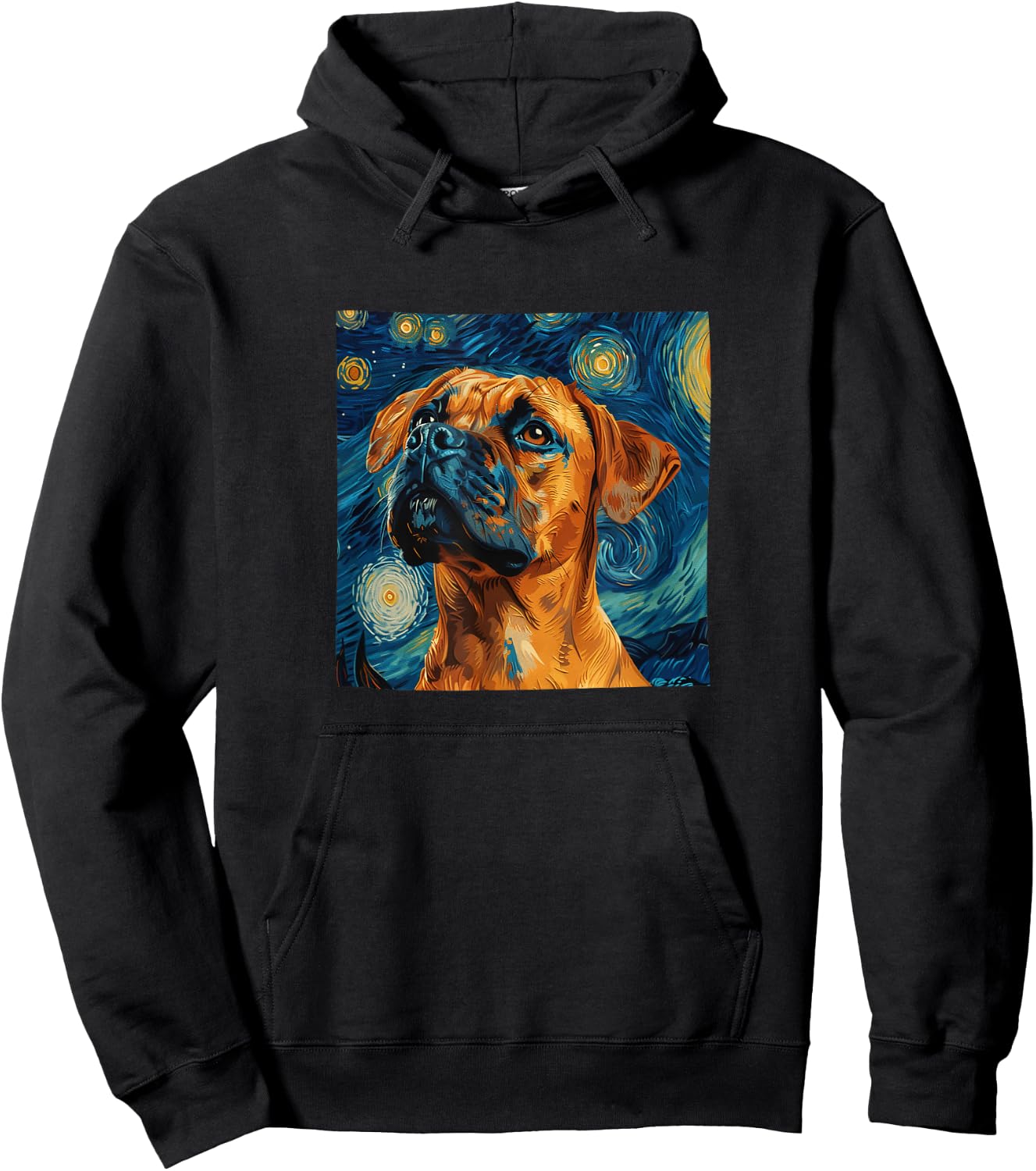 Boxer Dog Starry Night Van Gogh Style Graphic Hoodie - Hoodie | Black
