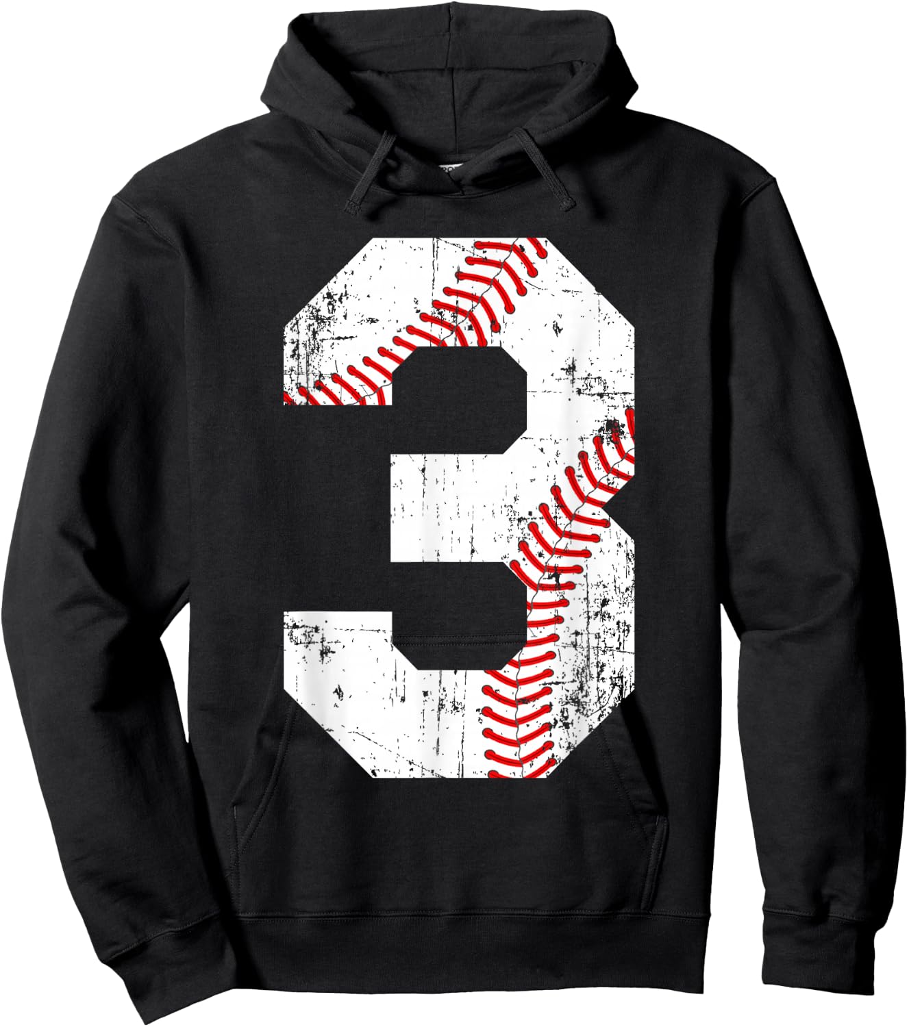 Vintage Baseball 3 Jersey Number Hoodie - Hoodie | Black